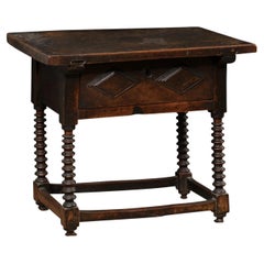 18th Century Carved-Walnut Occasional Table with Single Drawer from Italy