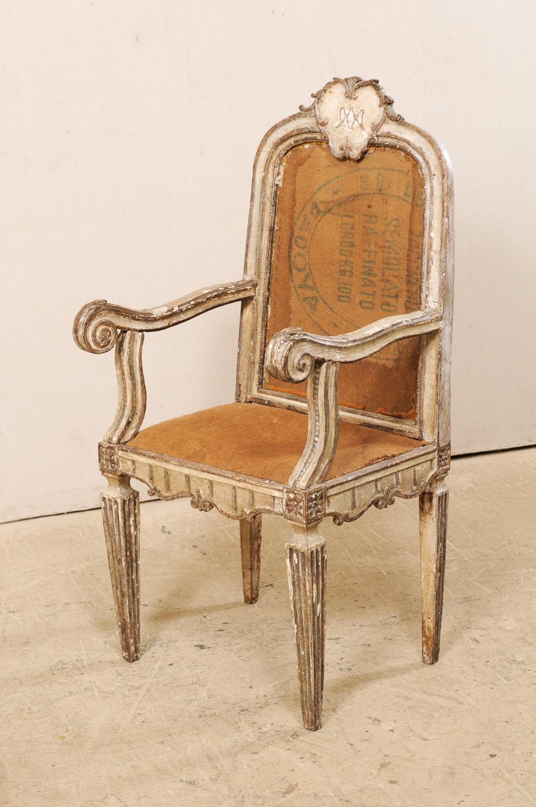 18th Century Carved-Wood & Upholstered Armchair from Italy For Sale 3