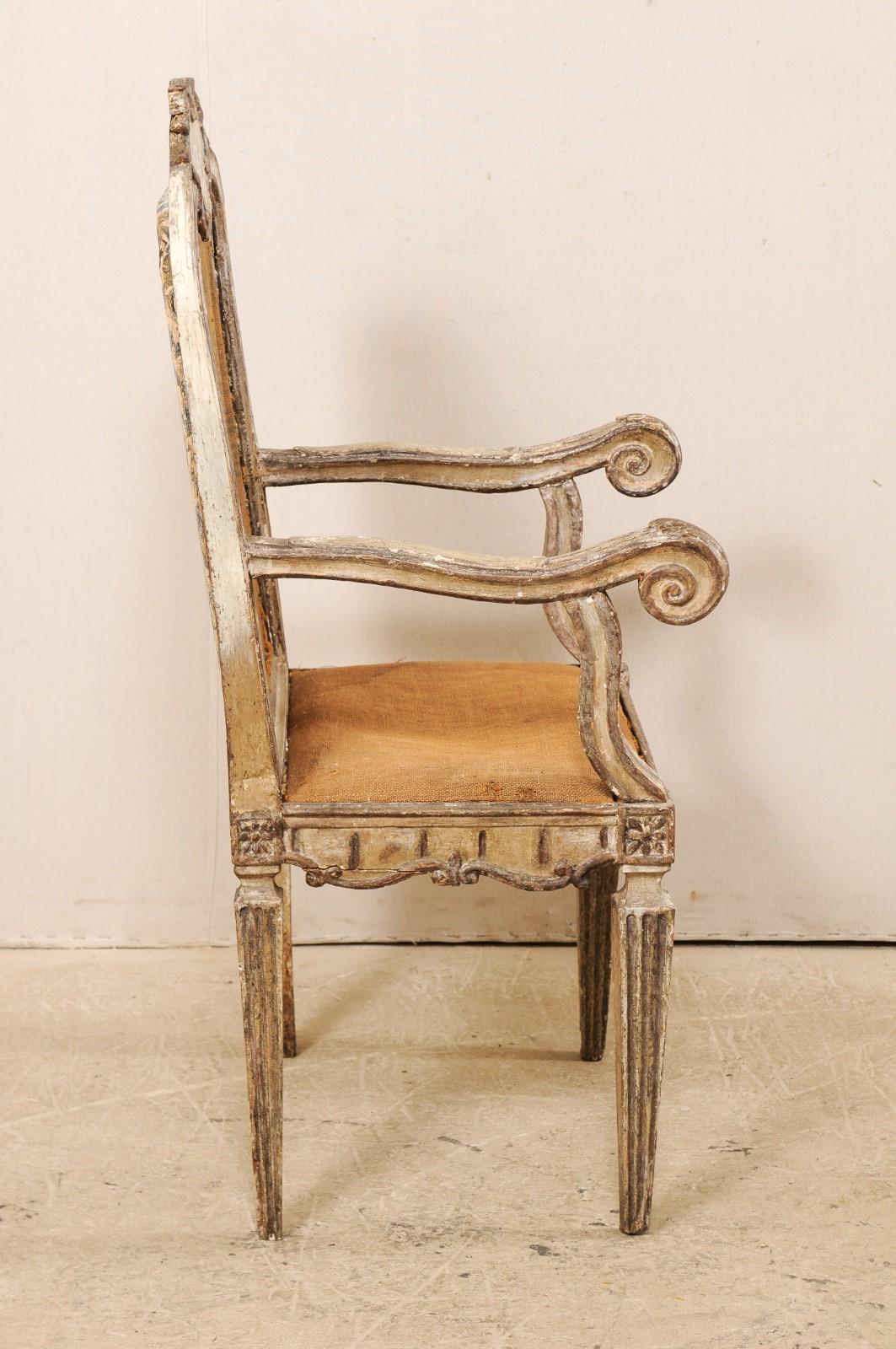 18th Century Carved-Wood & Upholstered Armchair from Italy In Good Condition For Sale In Atlanta, GA