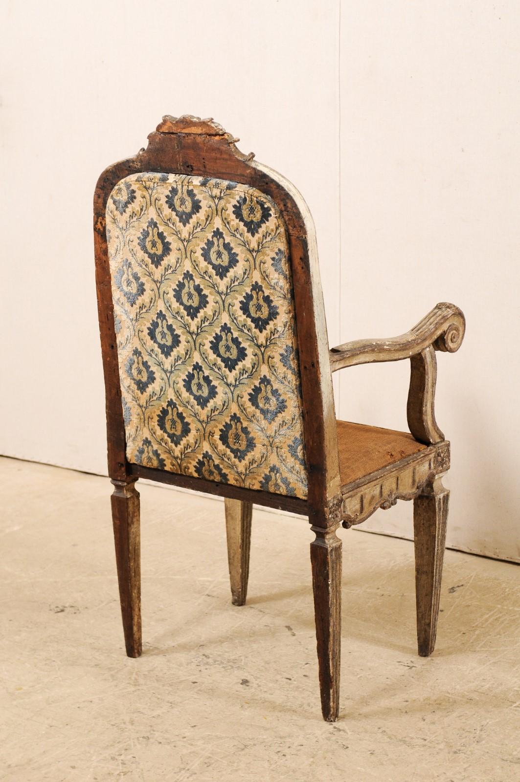 18th Century and Earlier 18th Century Carved-Wood & Upholstered Armchair from Italy For Sale