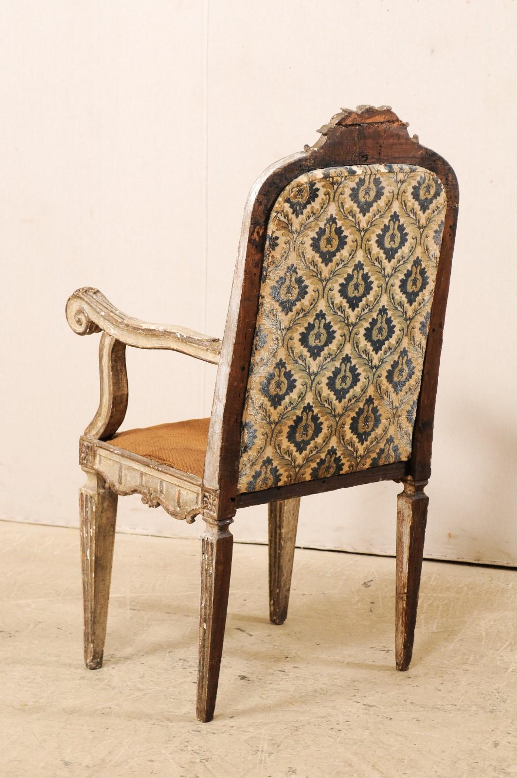 18th Century Carved-Wood & Upholstered Armchair from Italy For Sale 1