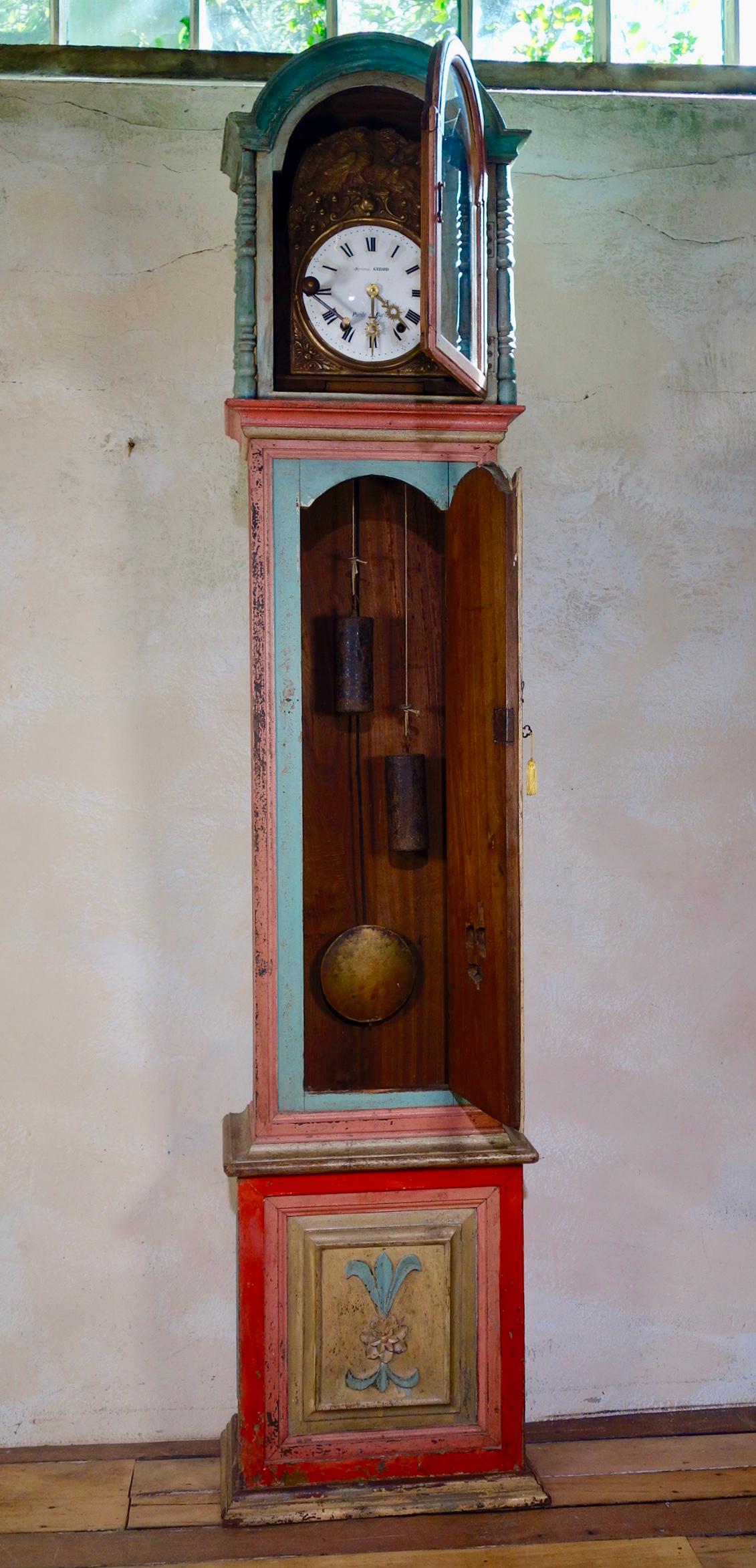 An 18th Century Chestnut Colourful Original Painted Portuguese Longcase Clock  For Sale 6