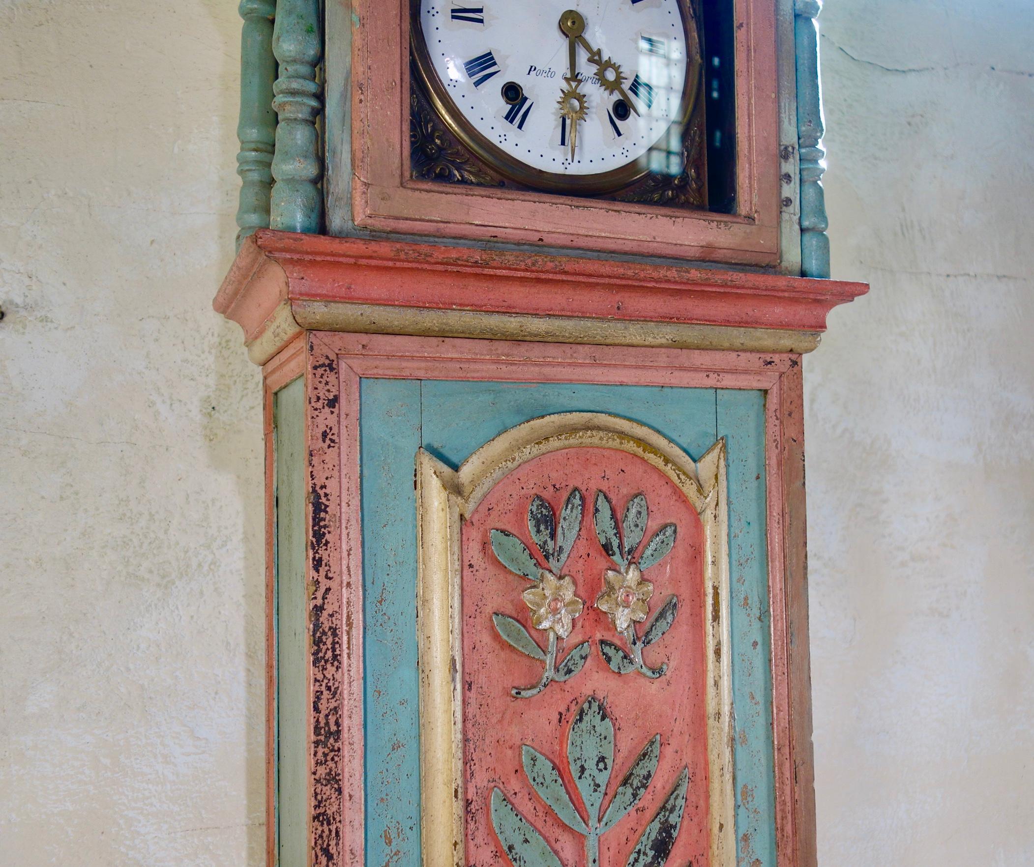 An 18th Century Chestnut Colourful Original Painted Portuguese Longcase Clock  For Sale 7
