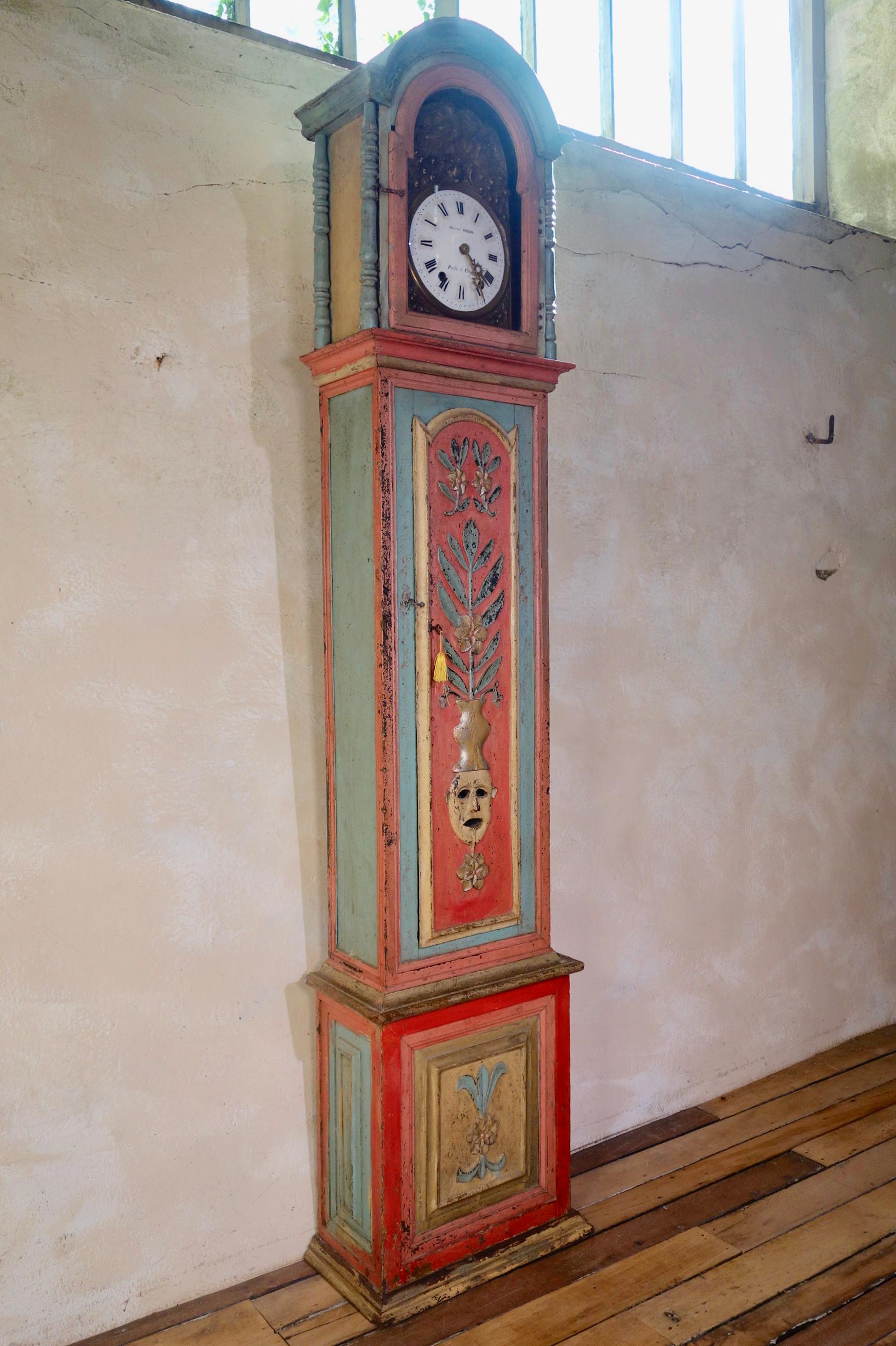An 18th Century Chestnut Colourful Original Painted Portuguese Longcase Clock  In Good Condition For Sale In Basingstoke, Hampshire