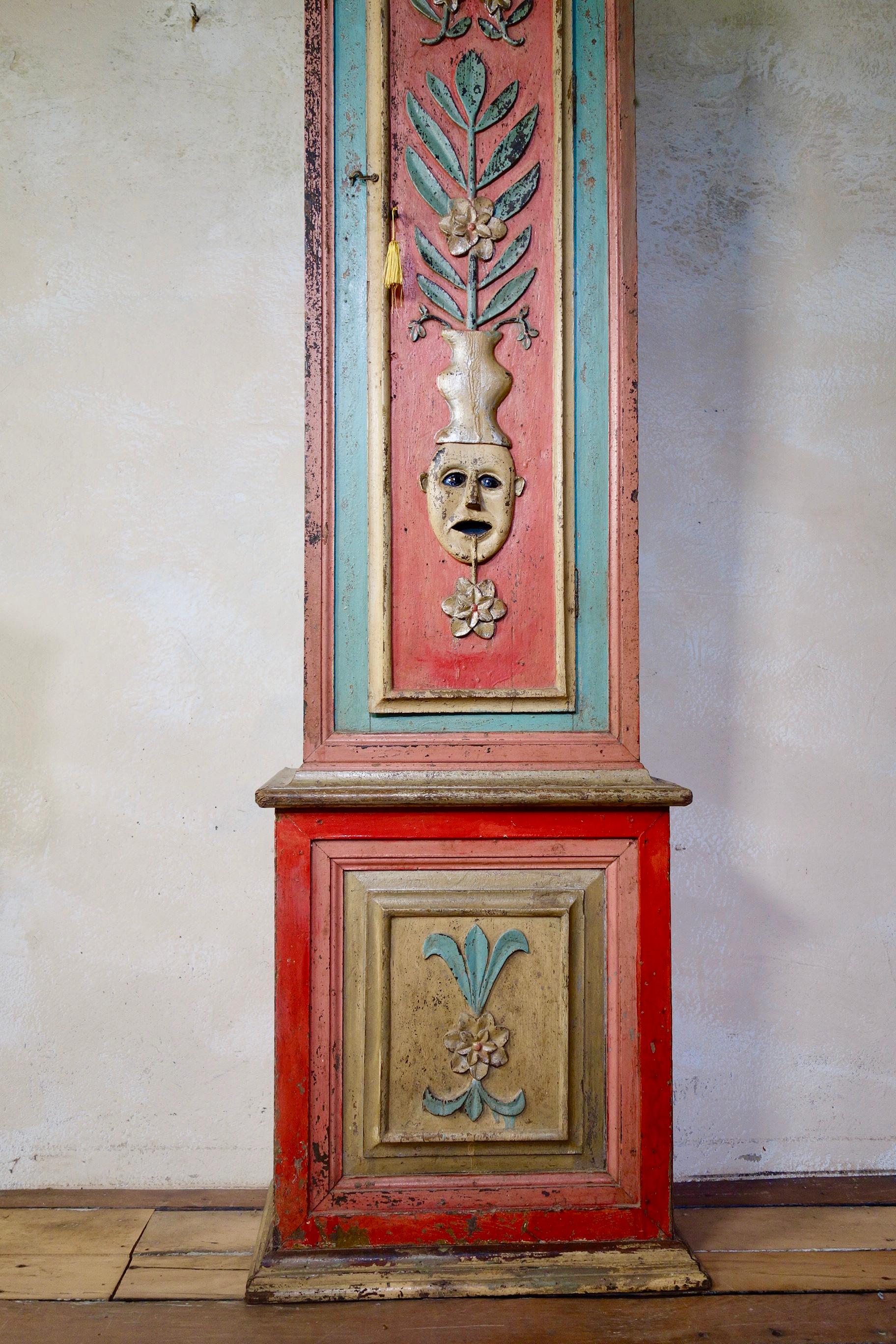 An 18th Century Chestnut Colourful Original Painted Portuguese Longcase Clock  For Sale 1