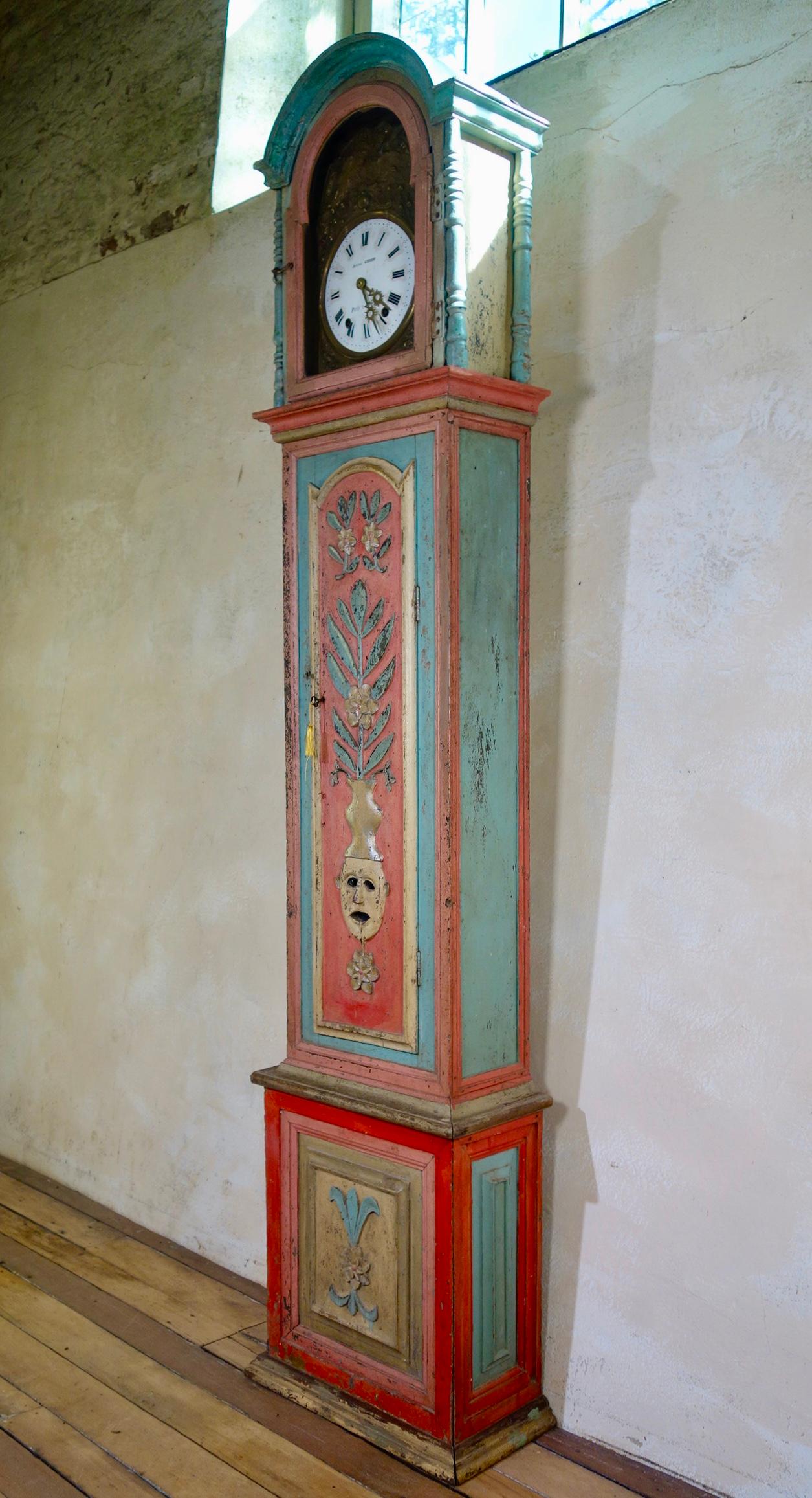 An 18th Century Chestnut Colourful Original Painted Portuguese Longcase Clock  For Sale 4