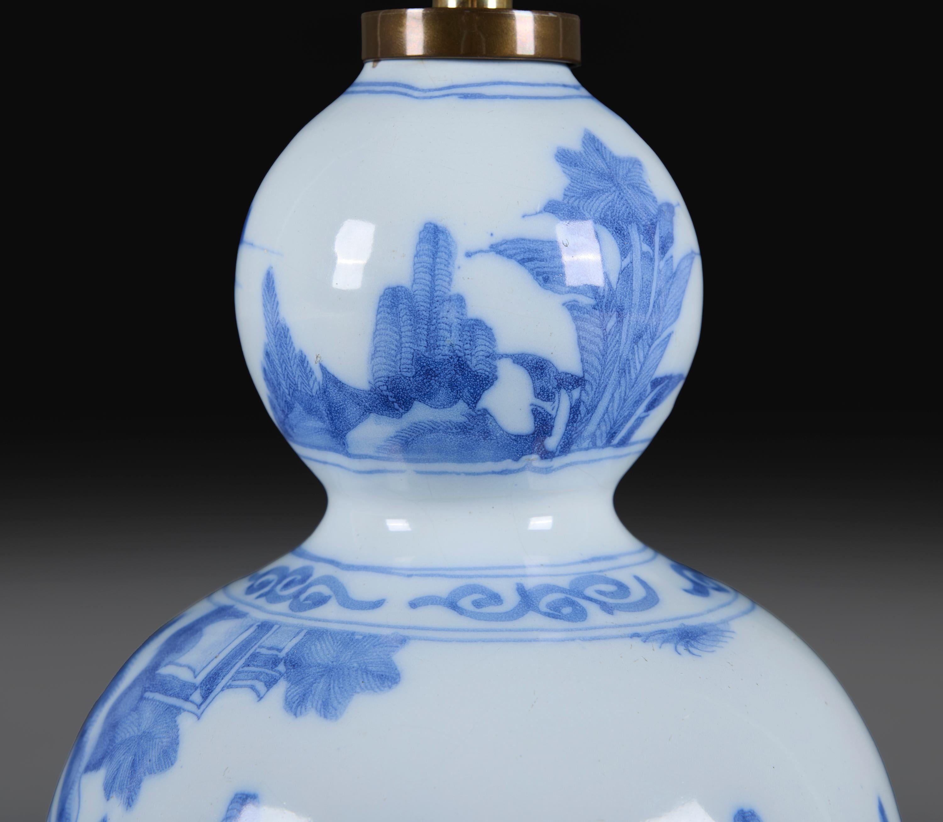 Ceramic An 18th Century Chinese Double Gourd Table Lamp For Sale