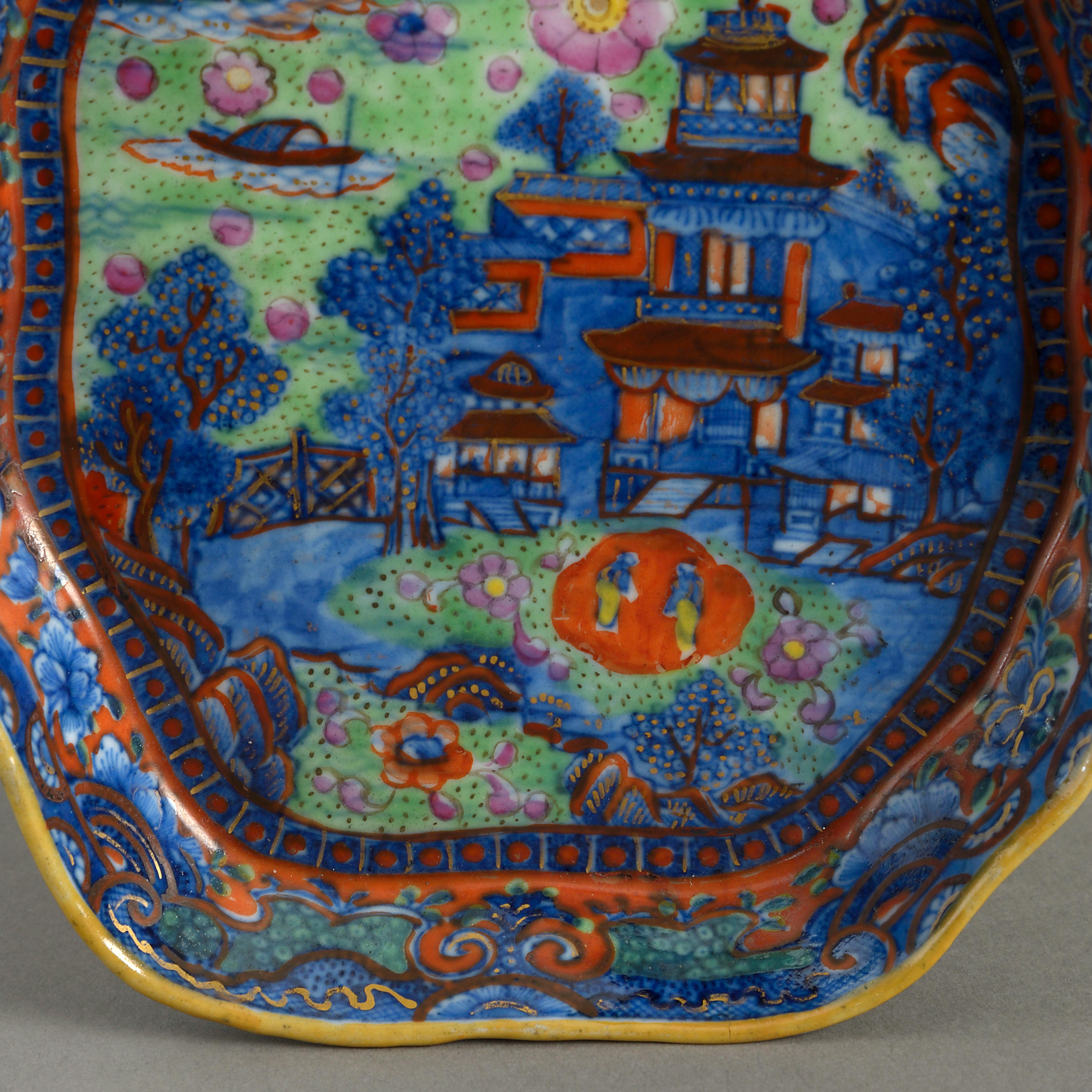 Chinese Export An 18th Century Clobbered Porcelain Leaf Dish