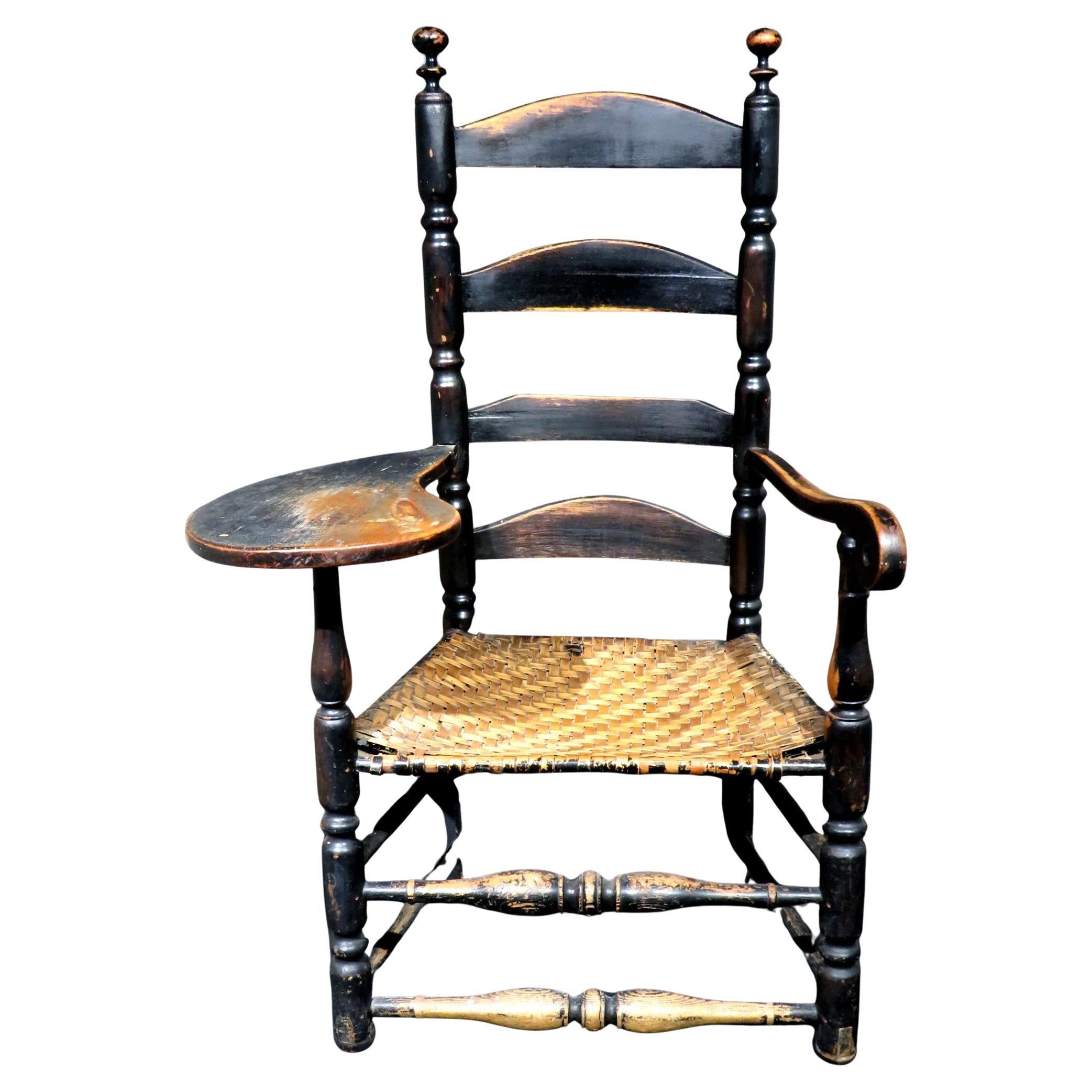 An 18th Century Ebonized Ladderback Writing Chair, New England Circa 1750