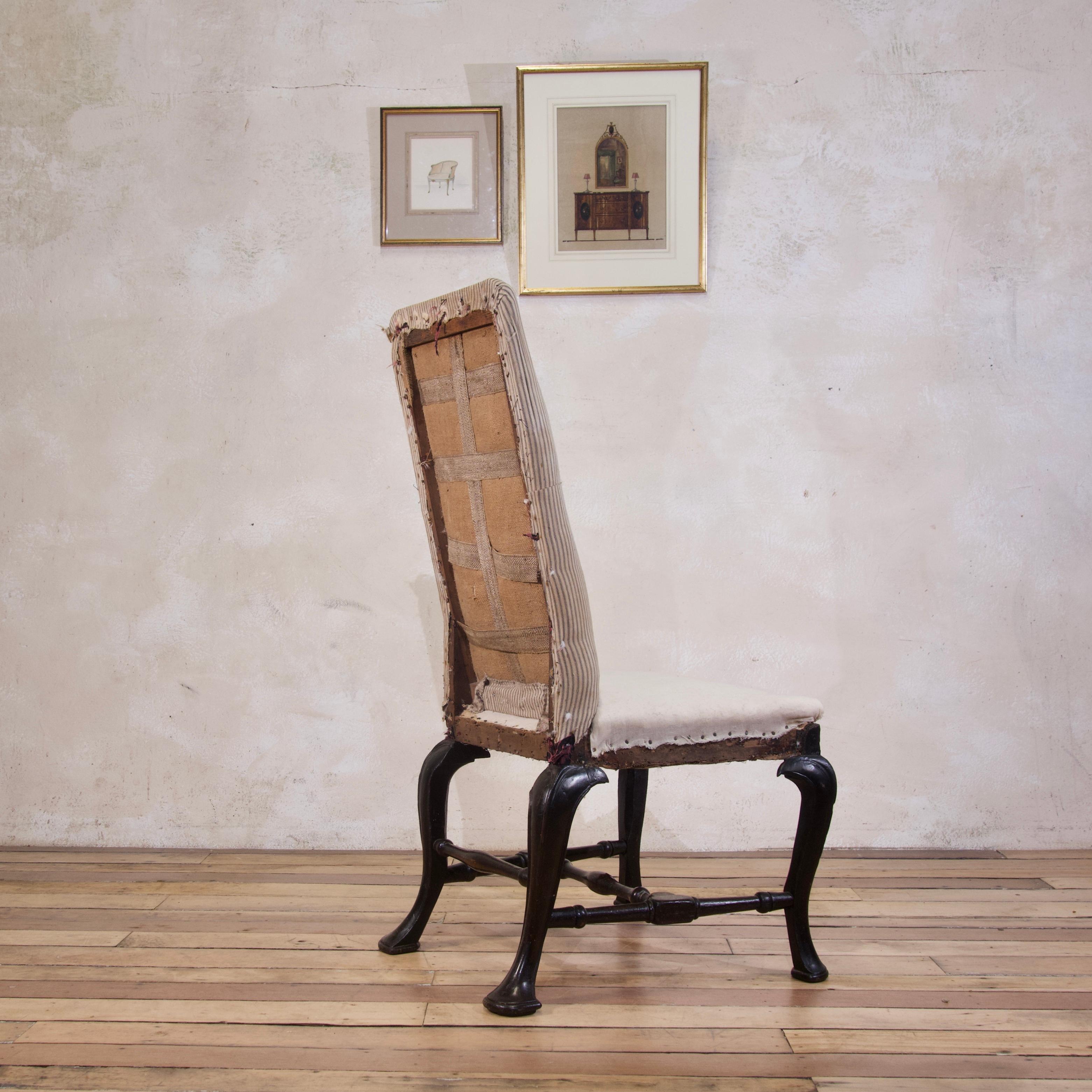 18th Century Ebonized and Upholstered Queen Anne Side Chair, High Back 3