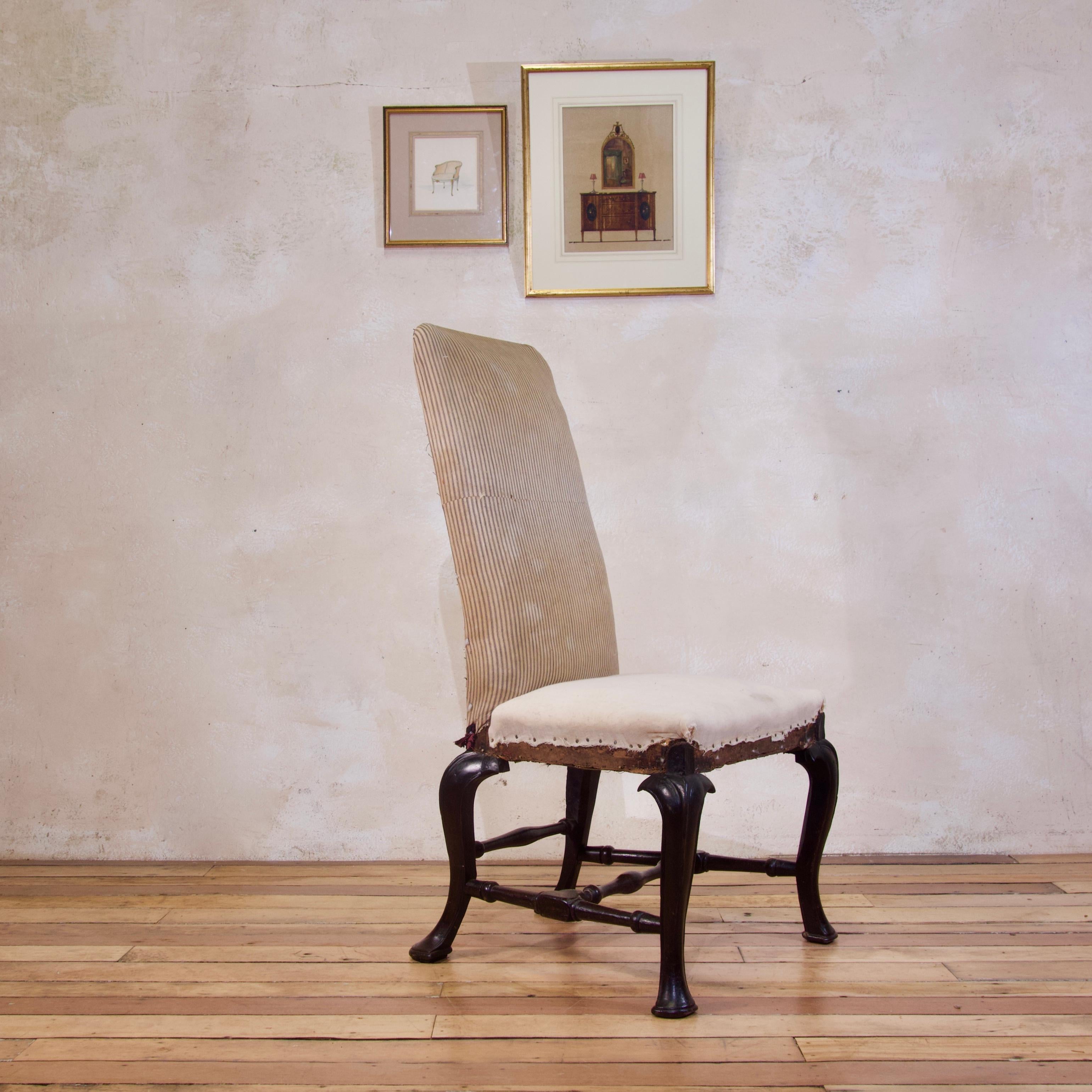 18th Century Ebonized and Upholstered Queen Anne Side Chair, High Back 4