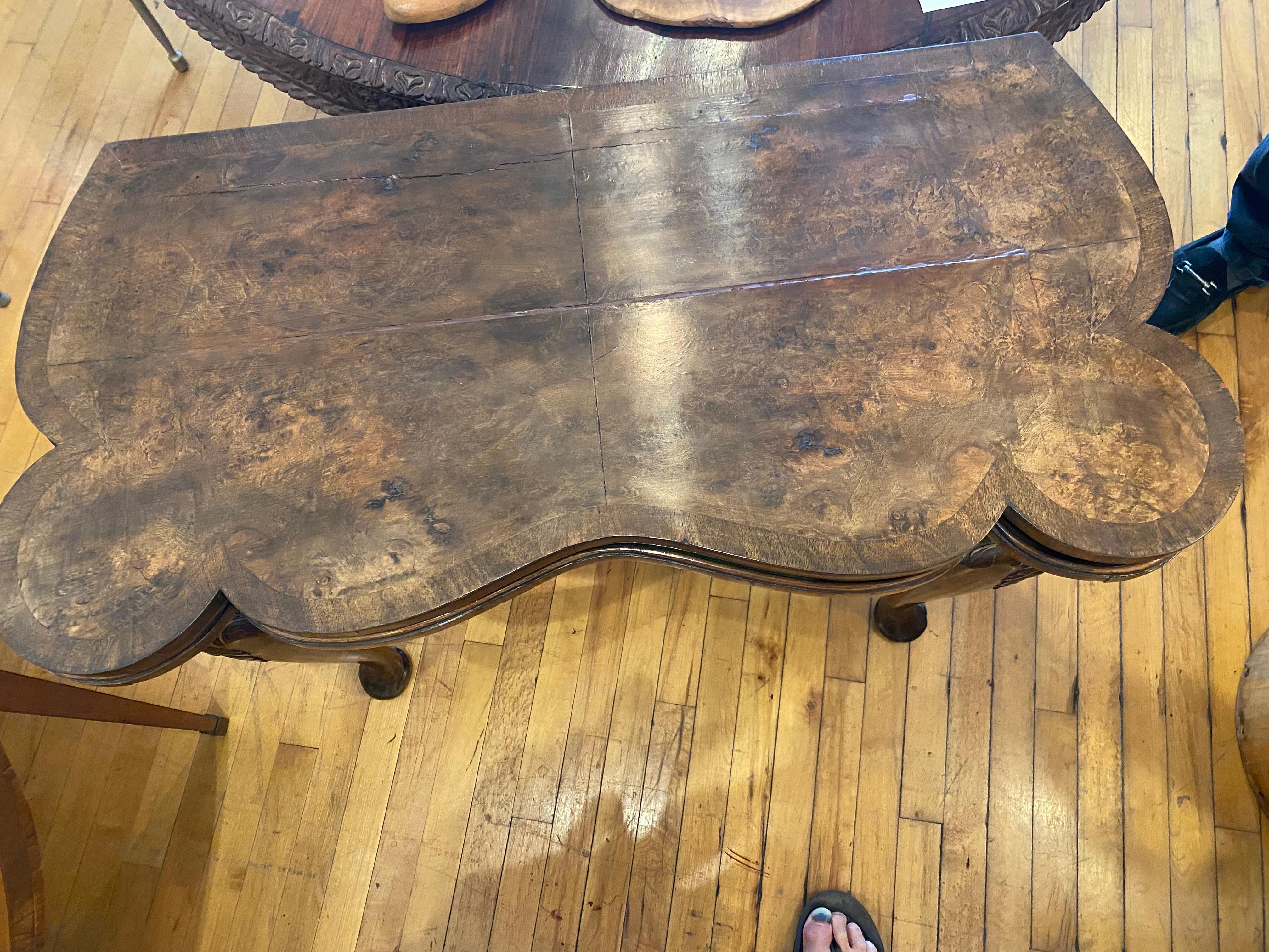 18th Century and Earlier An 18th Century English Walnut Flip Top Games Table, Accordian Base, Great Color For Sale