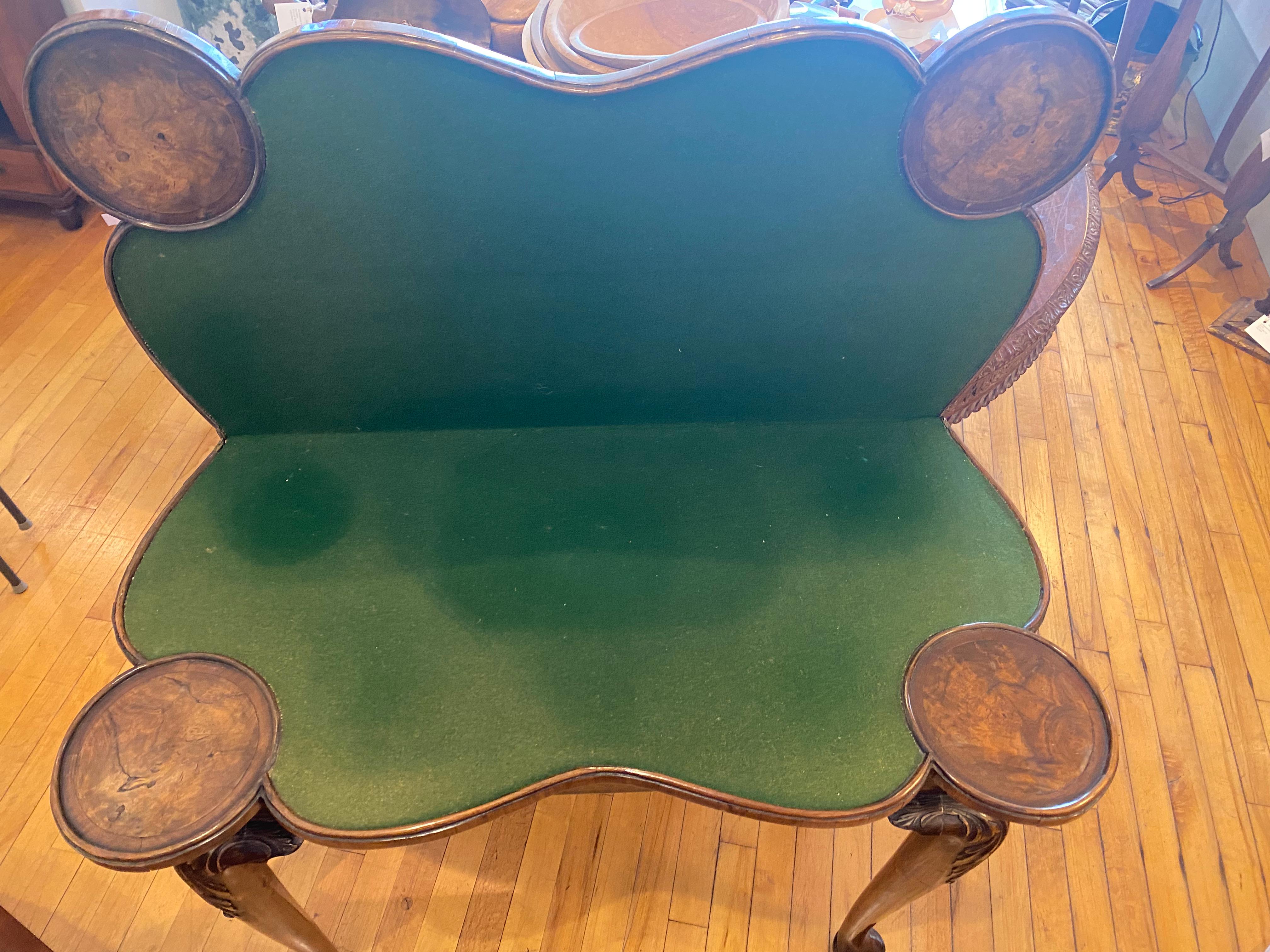 An 18th Century English Walnut Flip Top Games Table, Accordian Base, Great Color For Sale 1