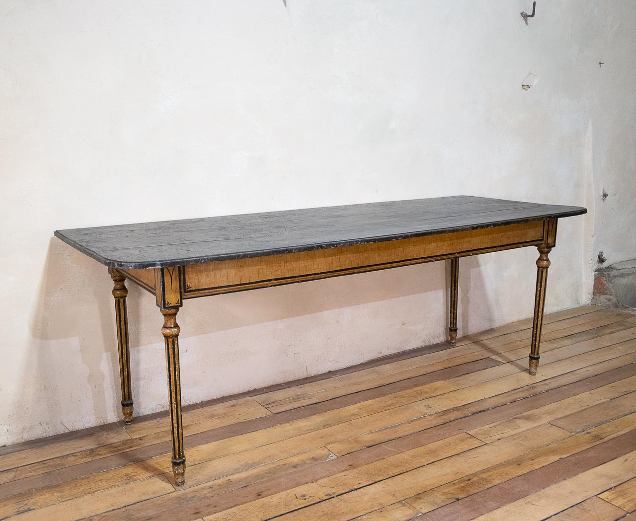 18th Century Faux Quilted Maple Painted Swedish farmhouse Table 1