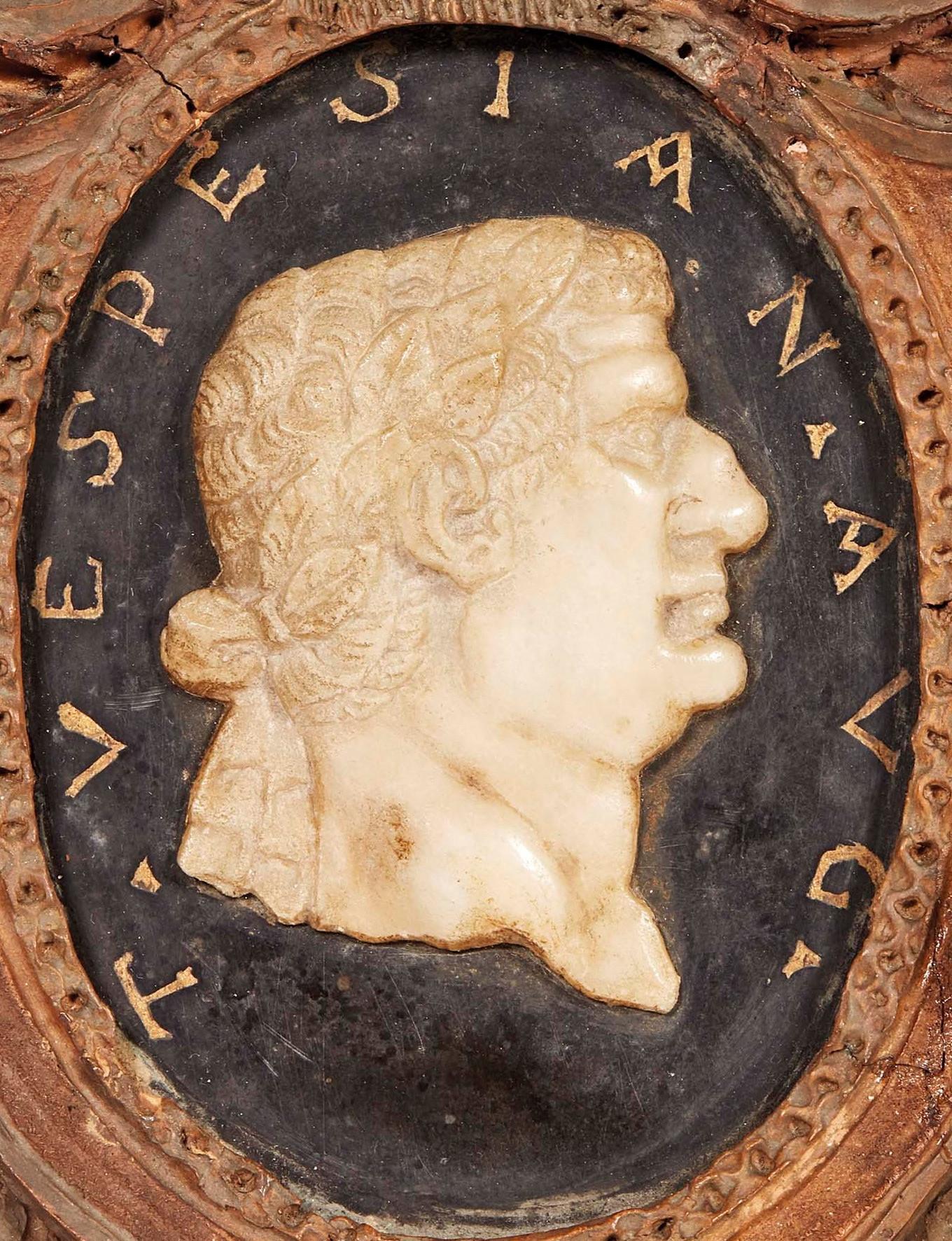 Neoclassical 18th Century Frame with a Marble Profile Portraits Vespesian Roman Emperor For Sale