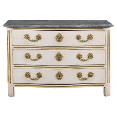 An 18th Century French Baroque Cream Painted Commode with Marble Top
