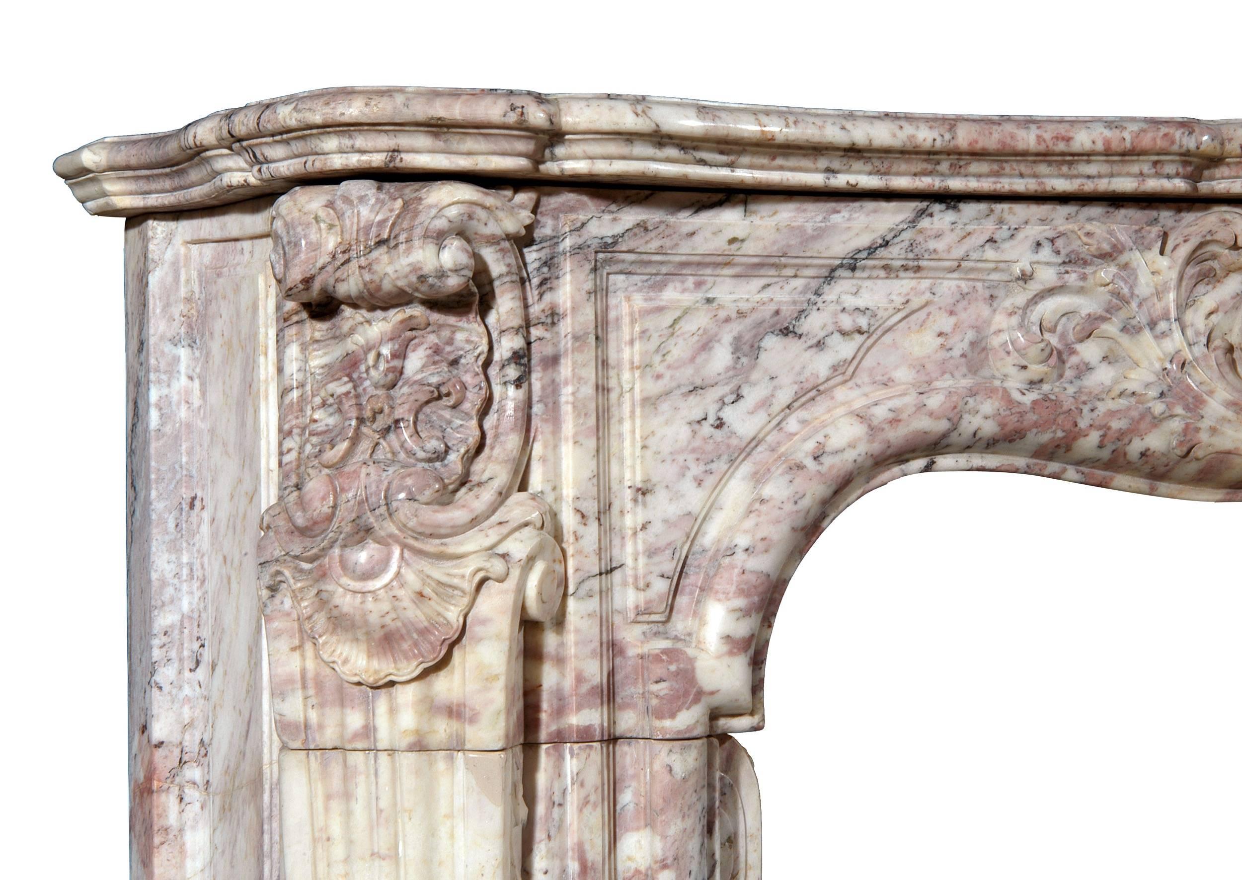 18th Century French Louis XV Rose Boreal Marble Fireplace In Good Condition In London, GB
