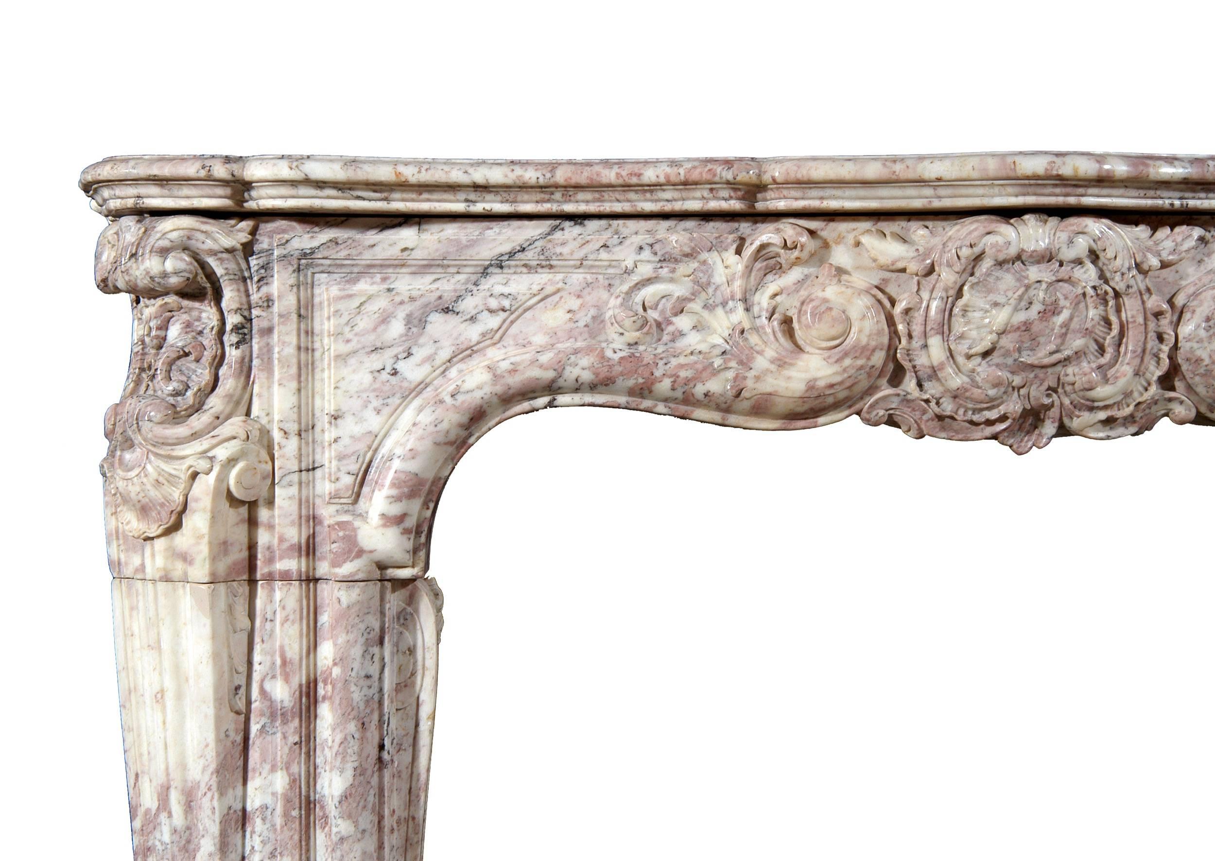 18th Century and Earlier 18th Century French Louis XV Rose Boreal Marble Fireplace