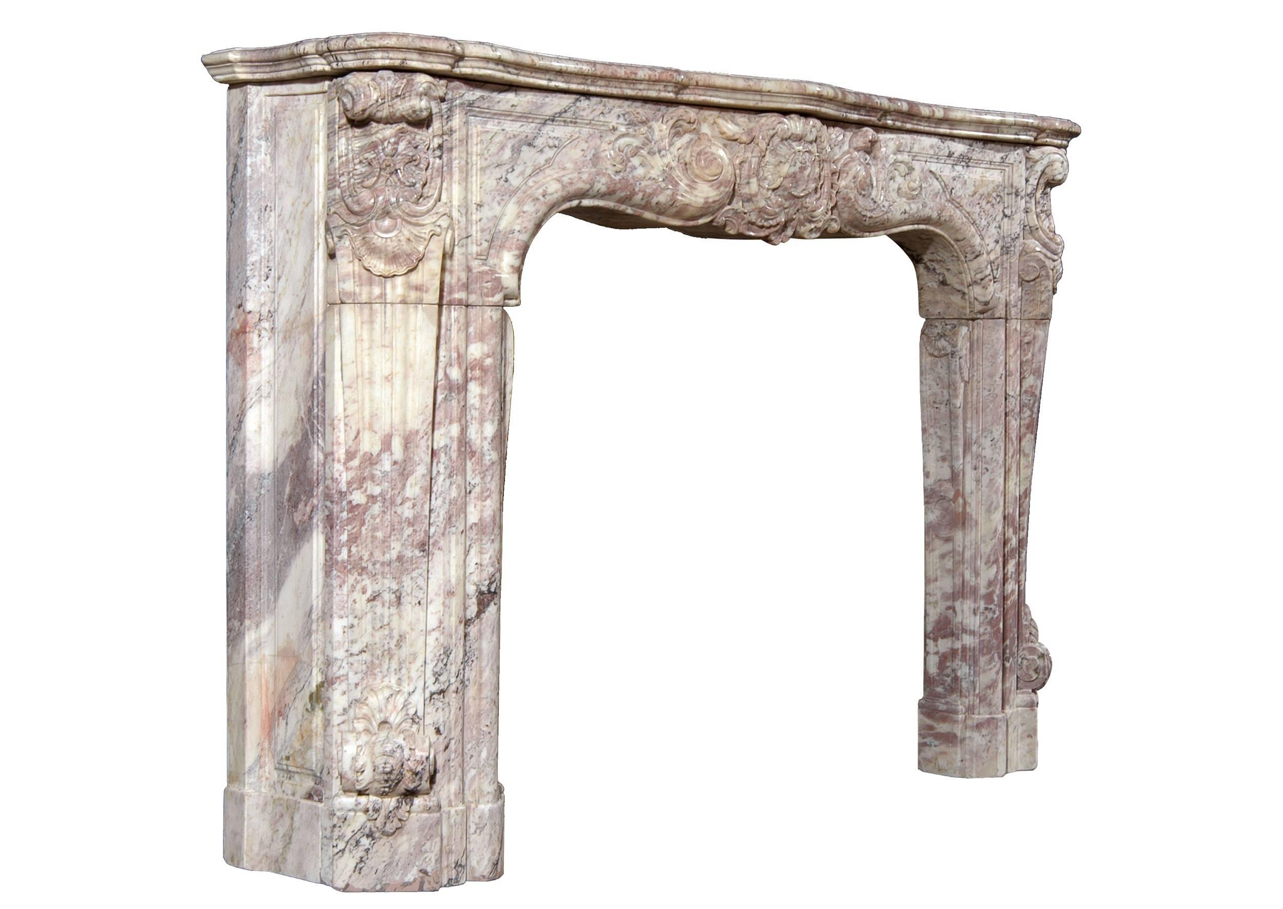 18th Century French Louis XV Rose Boreal Marble Fireplace 1