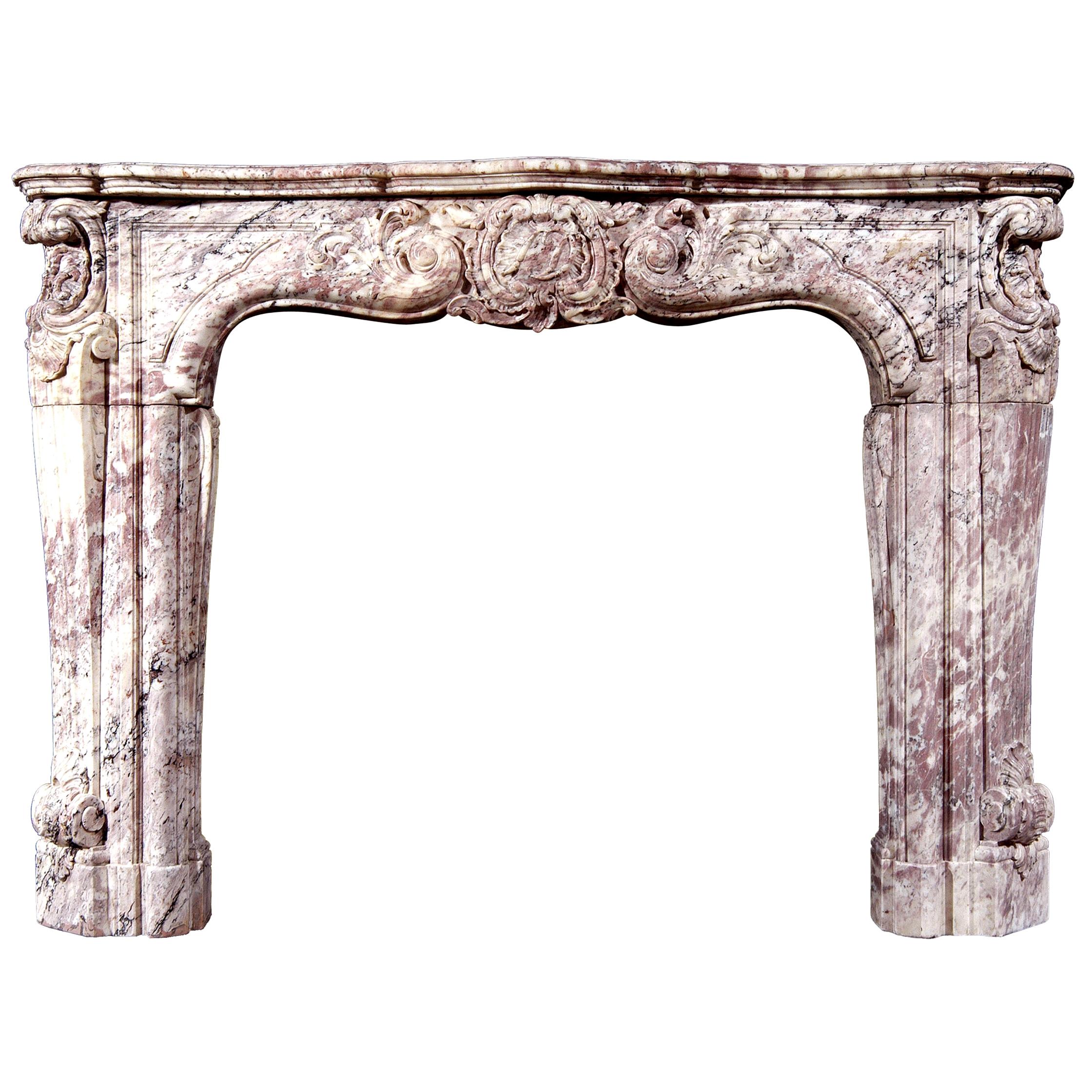 18th Century French Louis XV Rose Boreal Marble Fireplace