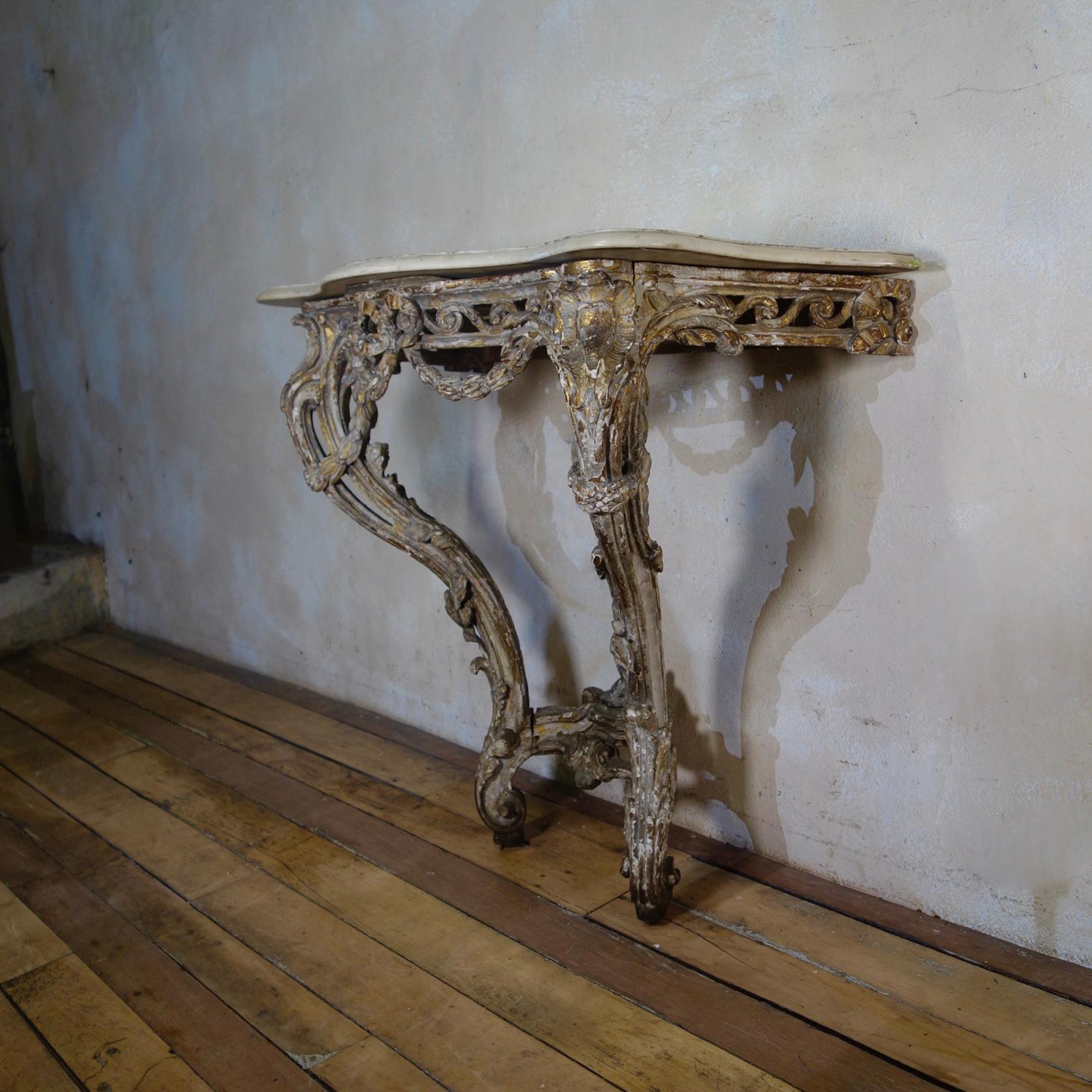 18th Century French Marble-Top Original Painted Console Table  6