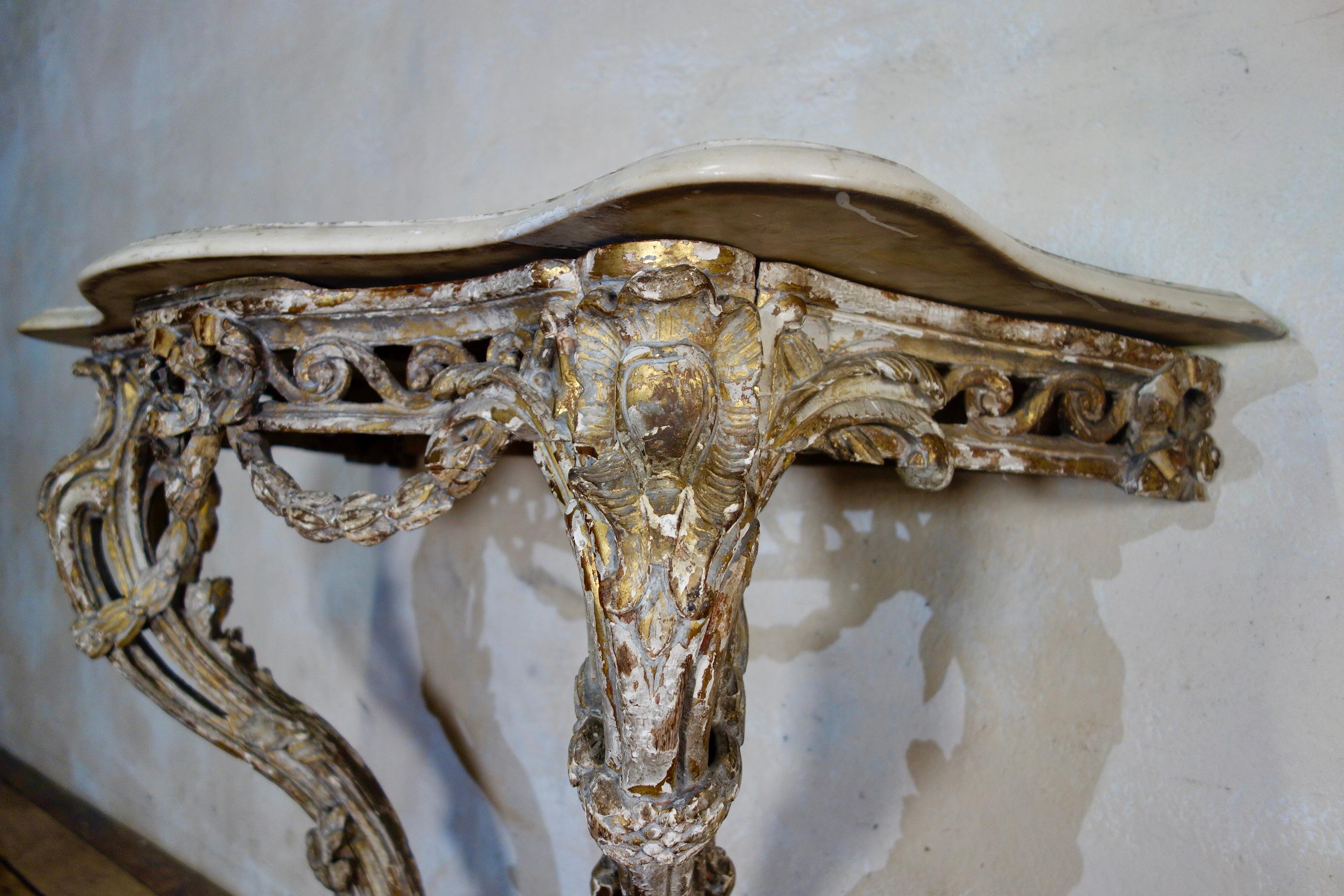 18th Century French Marble-Top Original Painted Console Table  7