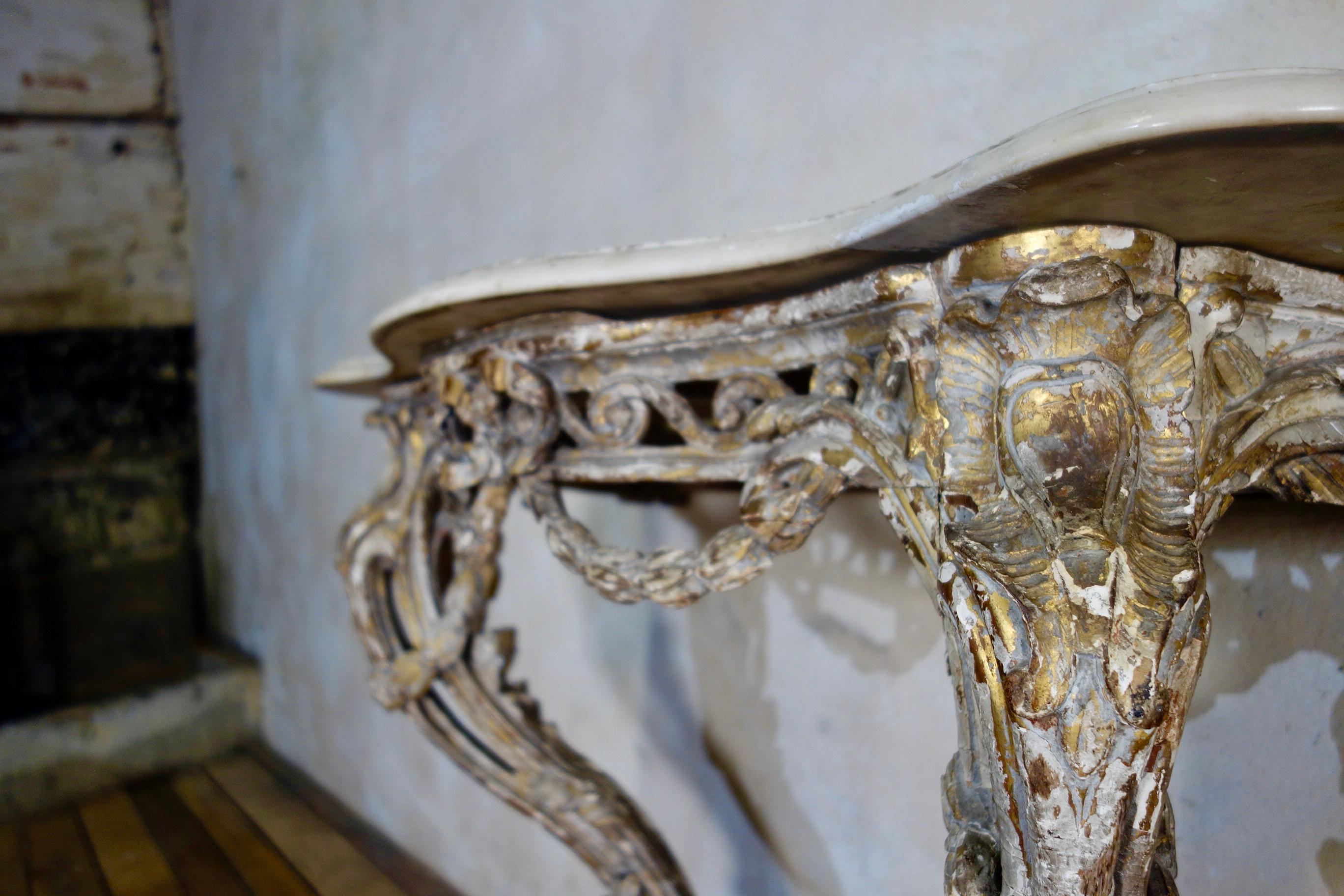 18th Century French Marble-Top Original Painted Console Table  8