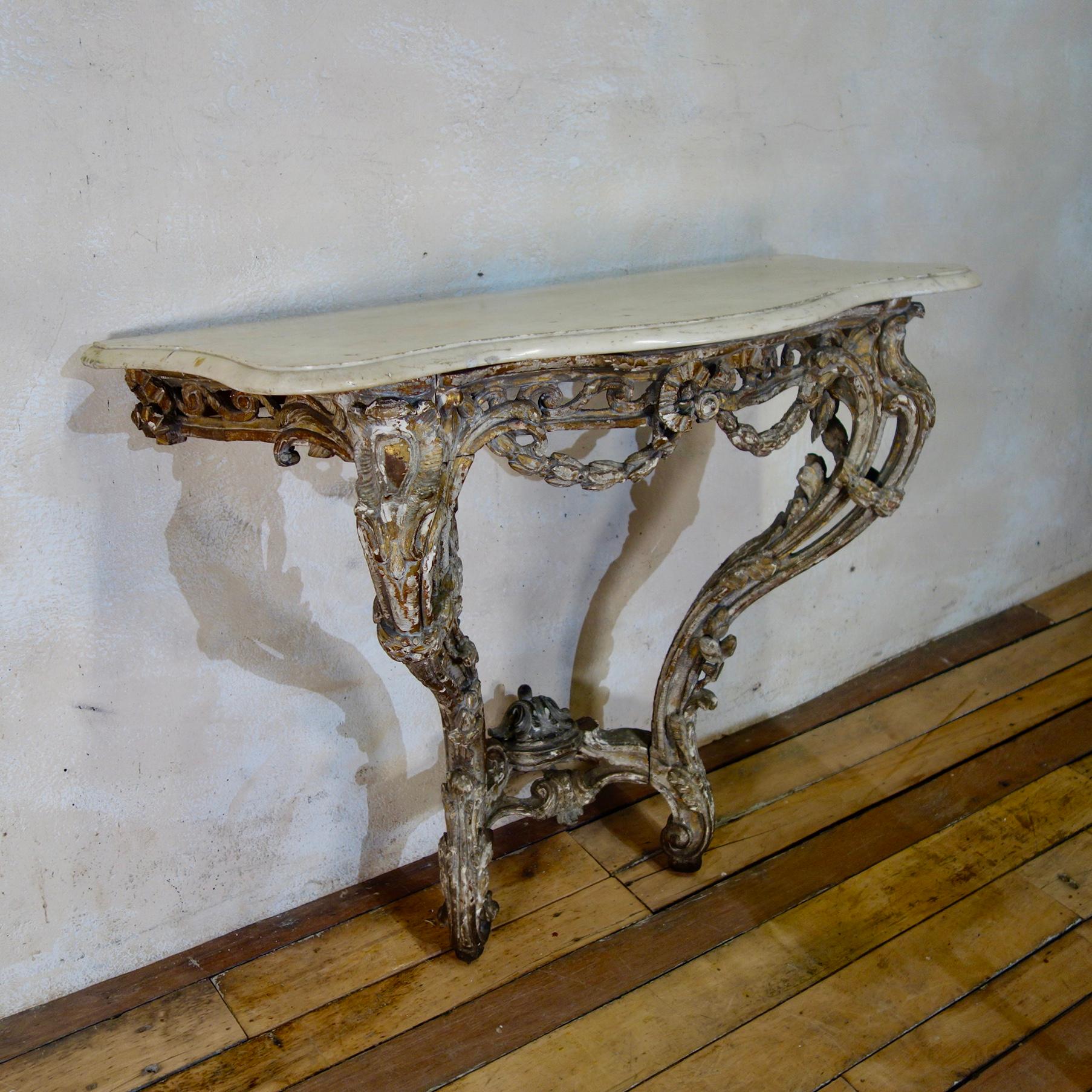18th Century French Marble-Top Original Painted Console Table  11