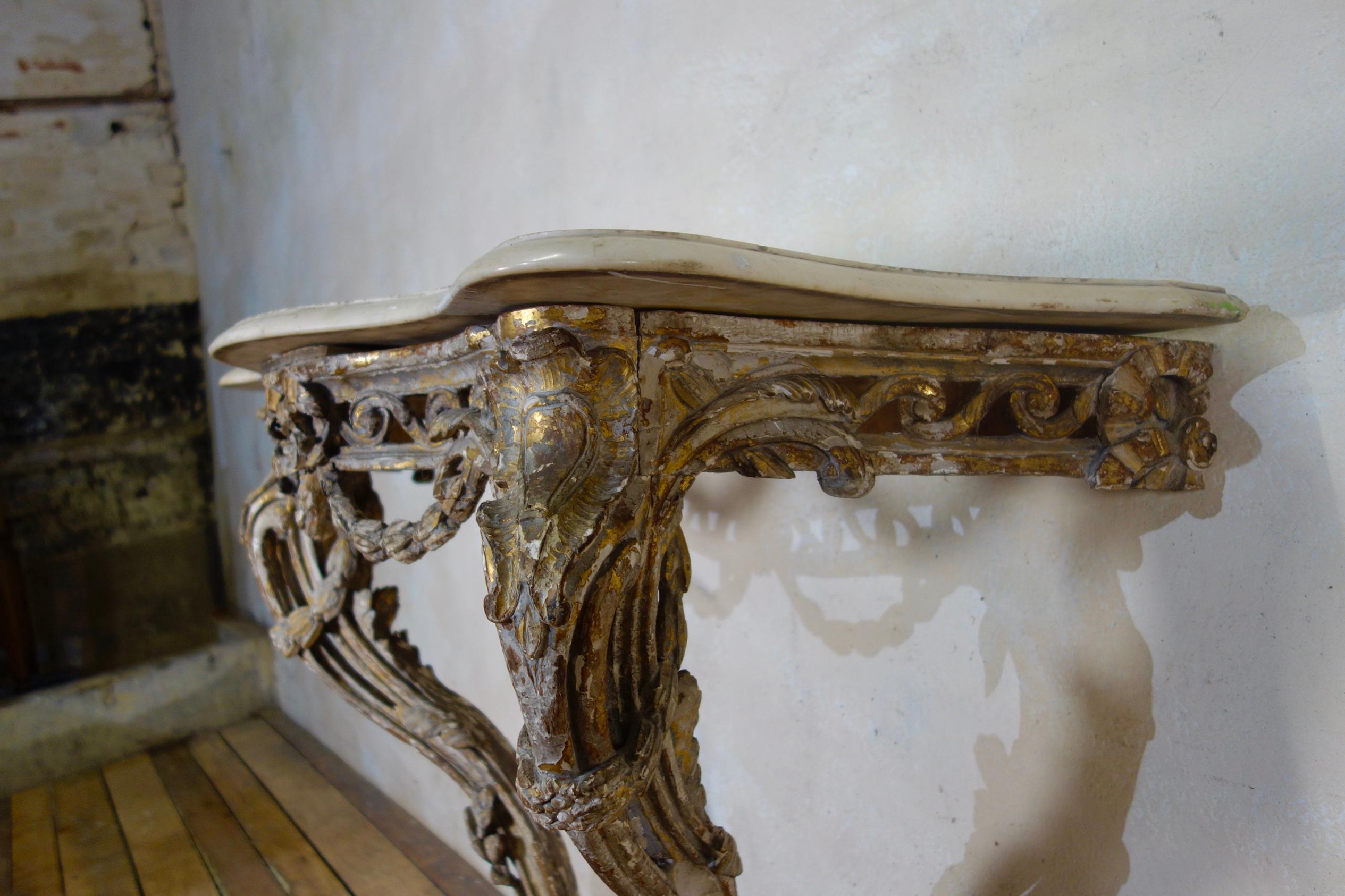18th Century and Earlier 18th Century French Marble-Top Original Painted Console Table 