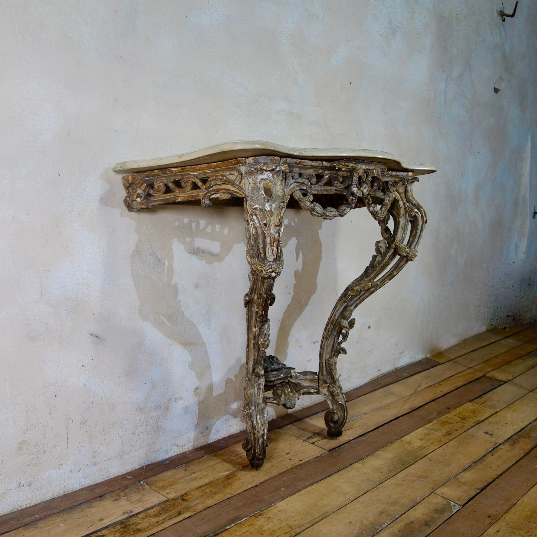 18th Century French Marble-Top Original Painted Console Table  5