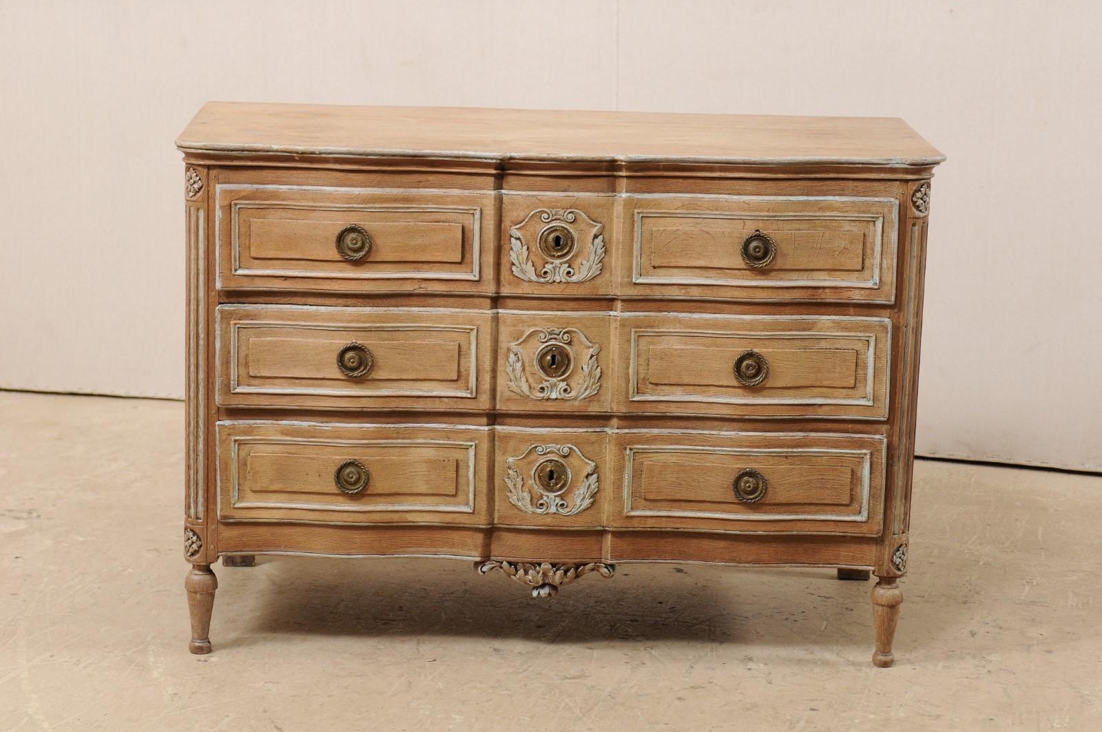 Hand-Carved 18th Century French Neoclassical Chest with Floral Carved Serpentine Front