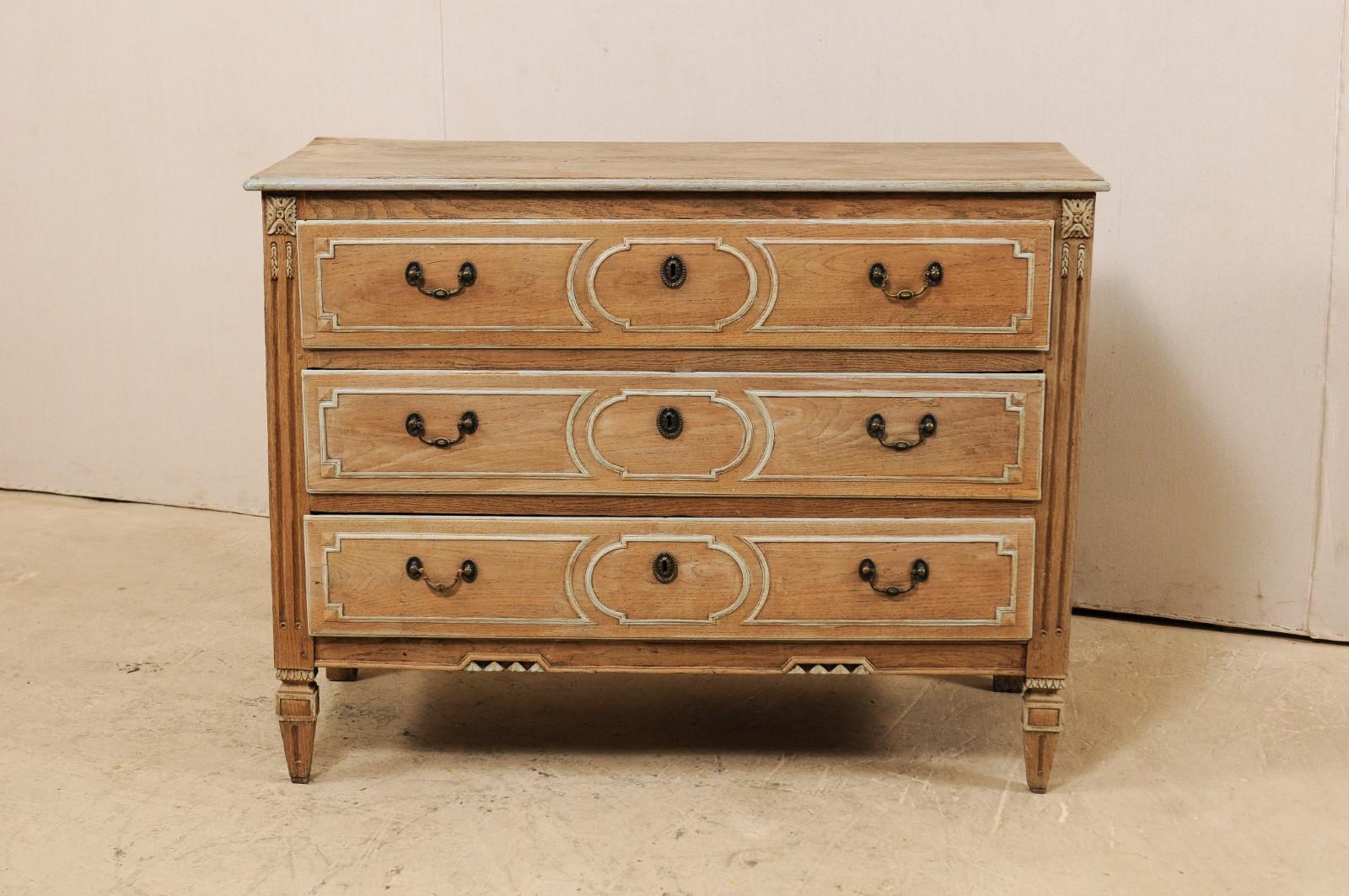 18th Century French Oak Chest of Three Decoratively Paneled Drawers In Good Condition In Atlanta, GA