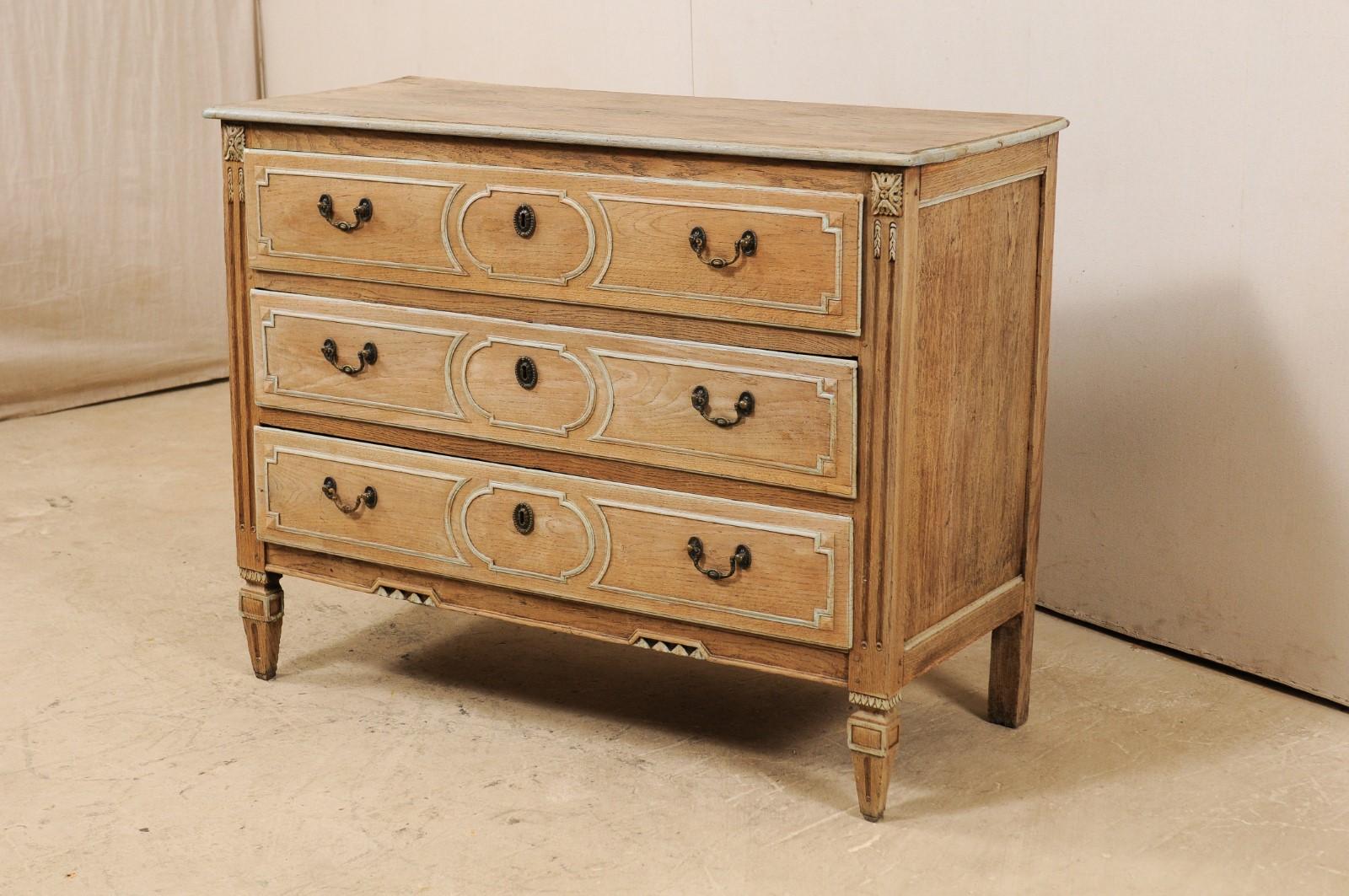 18th Century French Oak Chest of Three Decoratively Paneled Drawers 1