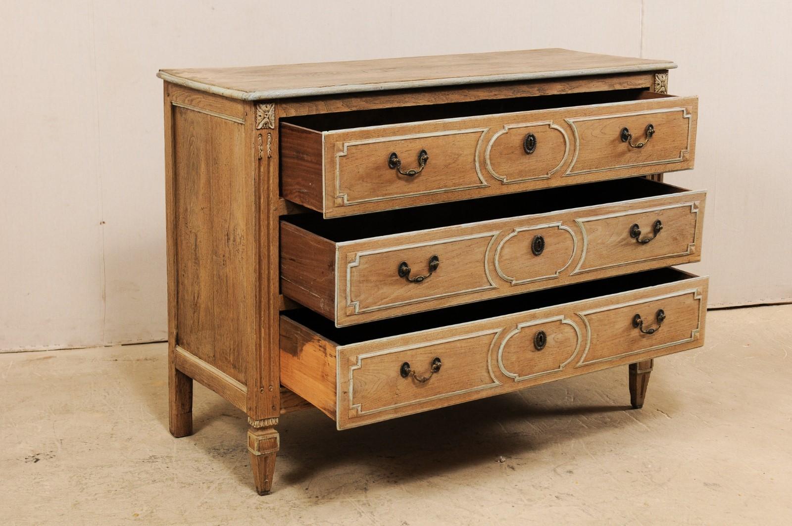 18th Century French Oak Chest of Three Decoratively Paneled Drawers 4