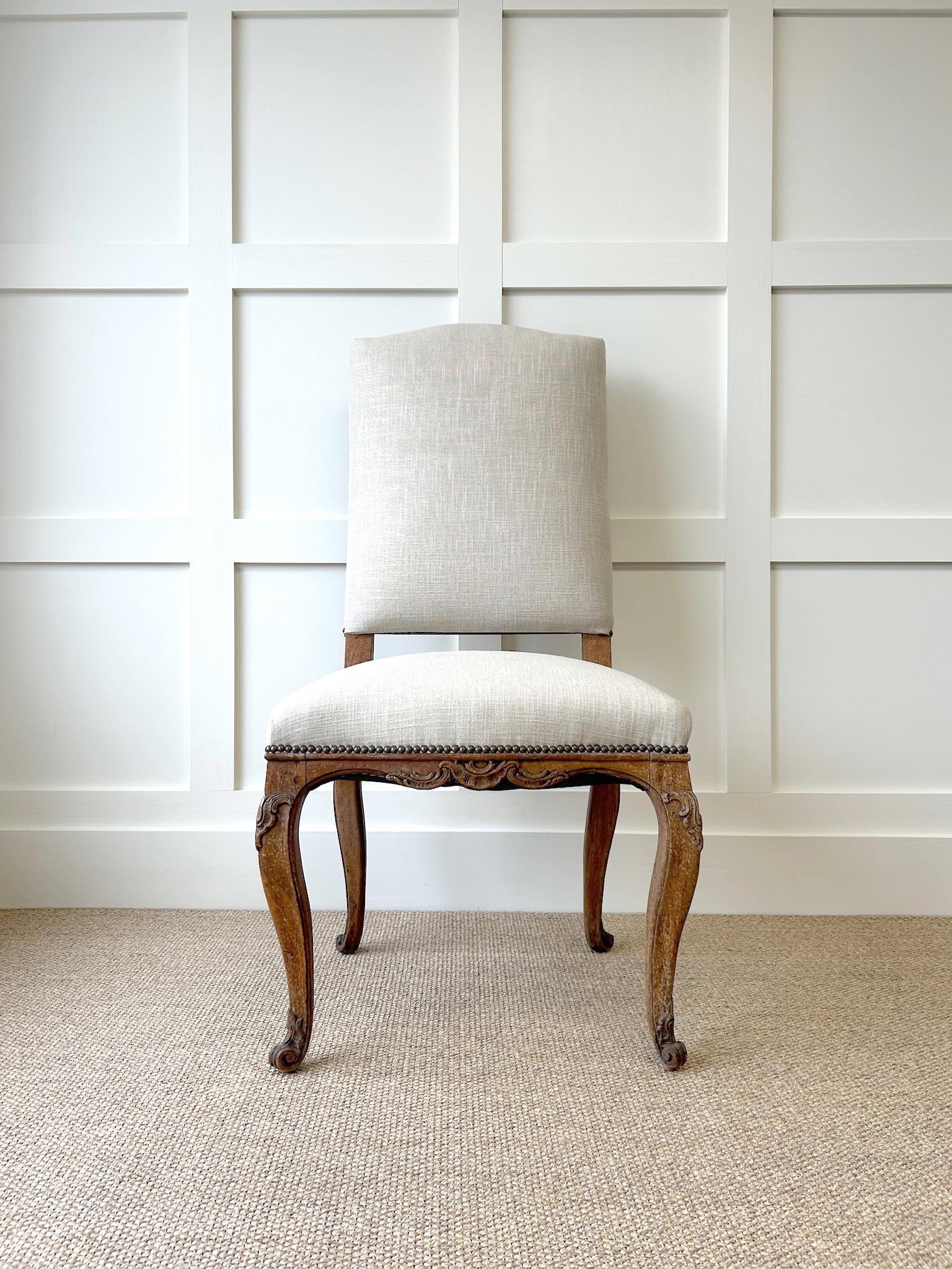 Louis XV An 18th Century French Side Chair Newly Upholstered in Linen For Sale