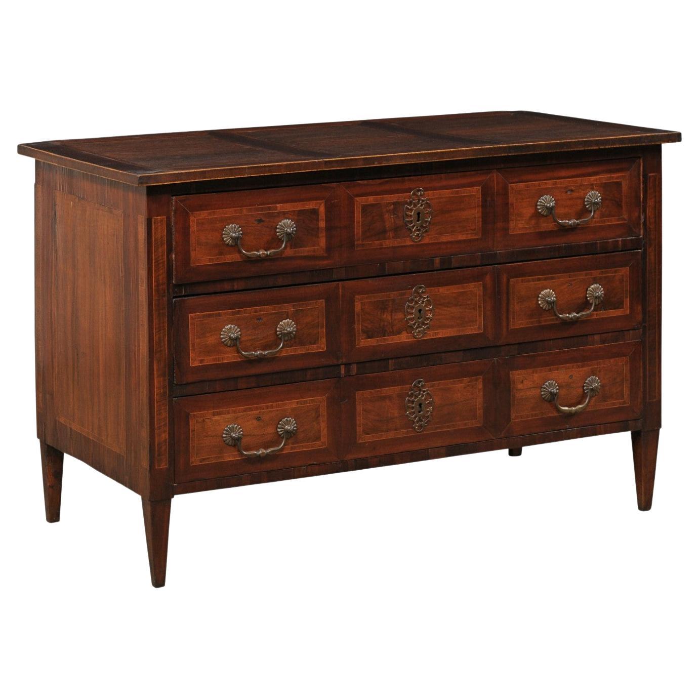 18th Century French Three-Drawer Commode w/ Beautiful Veneers & Inlay For Sale