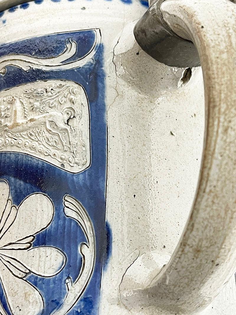 18th Century German Westerwald Salt Glazed Stoneware with Horses Tankard For Sale 5