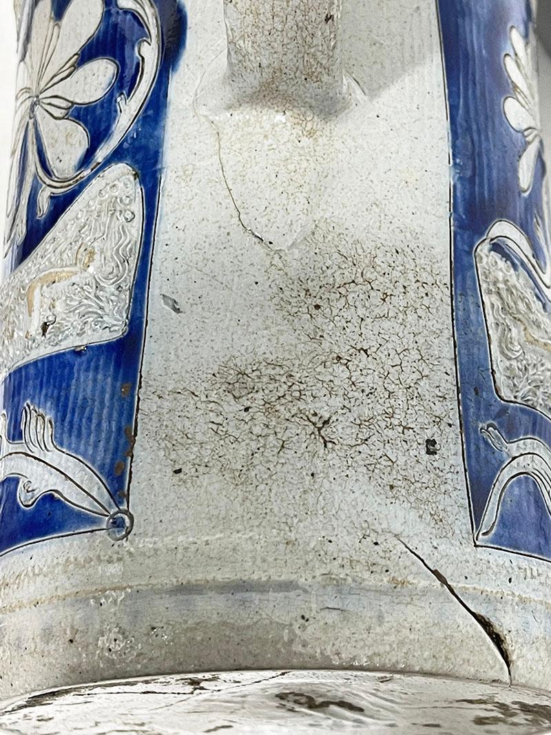 18th Century German Westerwald Salt Glazed Stoneware with Horses Tankard For Sale 7