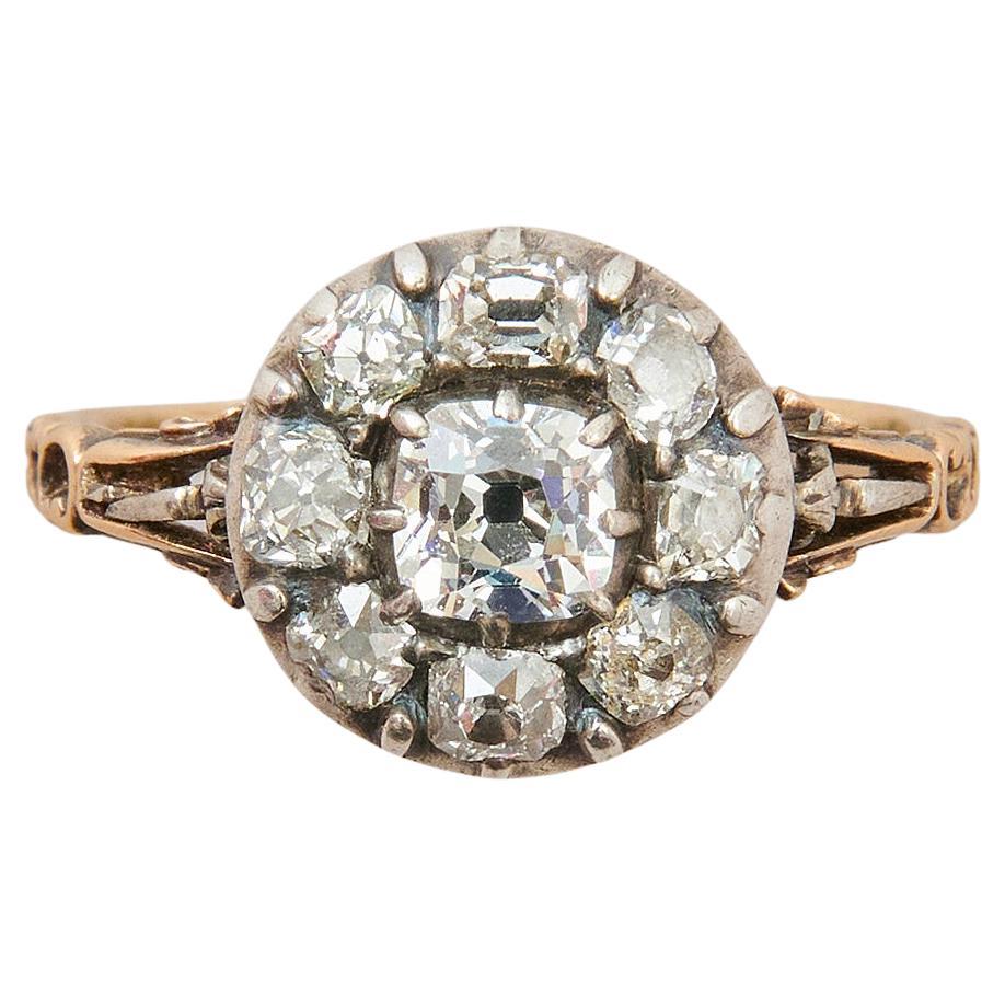 An 18th Century Gold and Silver Diamond Cluster Ring