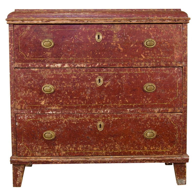 18th Century Gustavian Original Painted Commode, Red - Chest Of Drawers ...