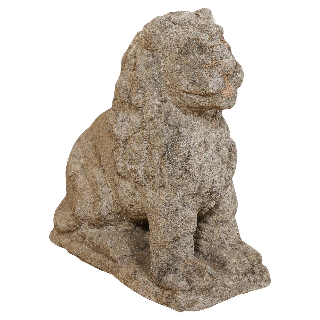 18th Century Hand-Carved Stone Lion Garden Statue from Europe