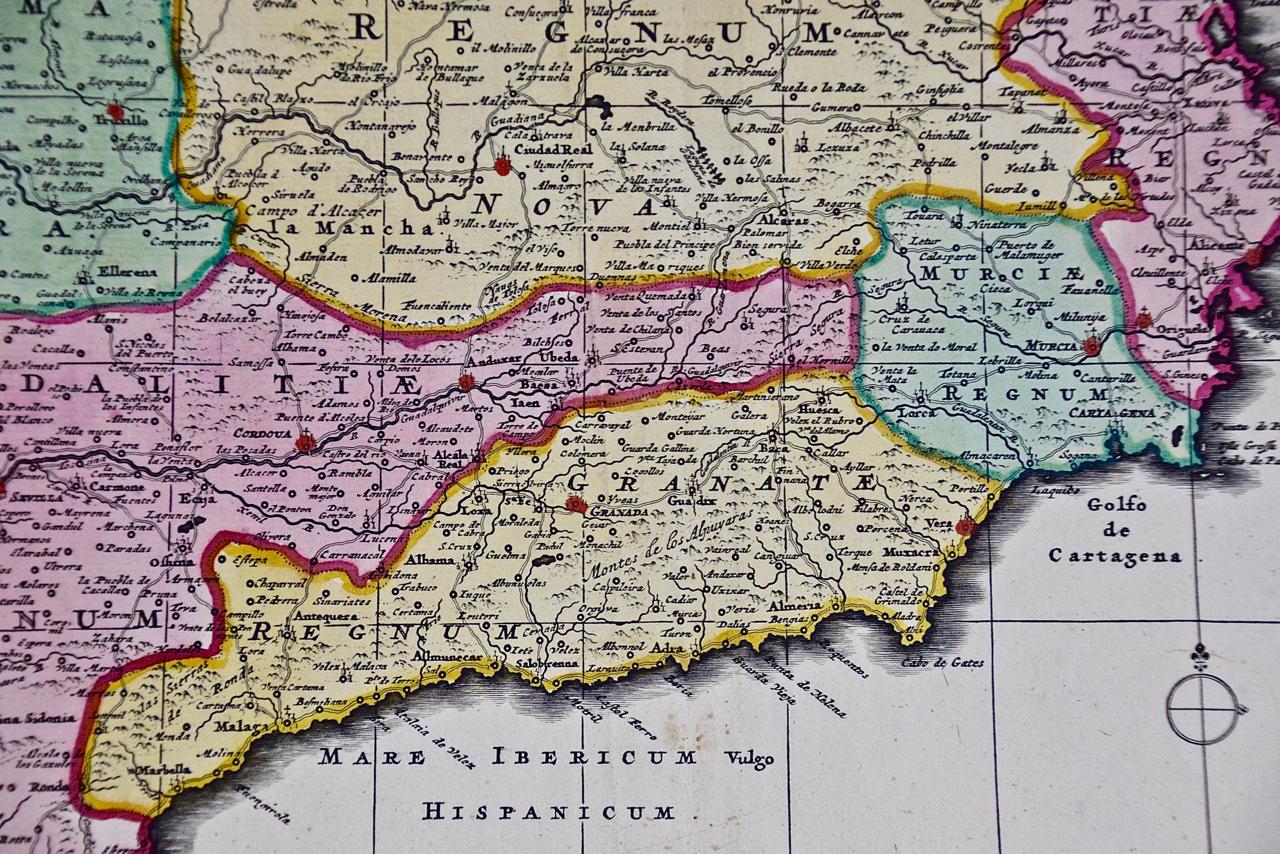 Handgefärbte Karte von Spanien und Portugal aus dem 18. Jahrhundert von Visscher im Angebot 5