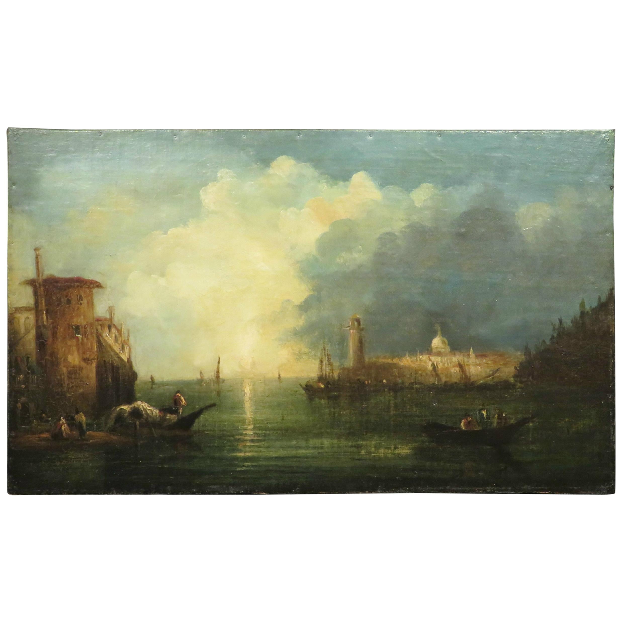 18th Century Italian Coastal Landscape of The Grand Canal, Dated 1736 