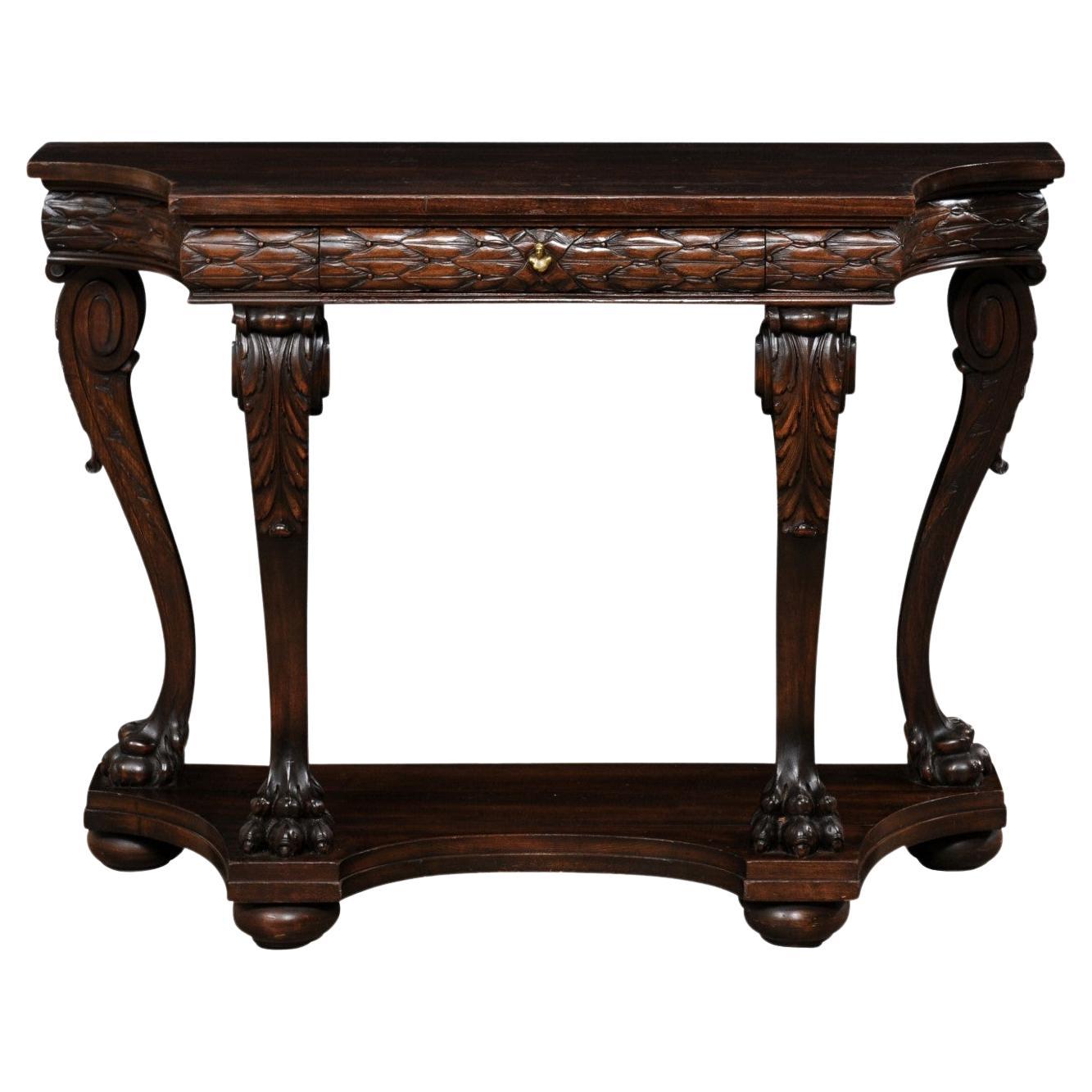 18th Century Italian Beautifully-Carved Walnut Wood Console Table