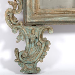 18th Century Italian Blue Carved and Painted Mirror with Mercury Mirror Plate