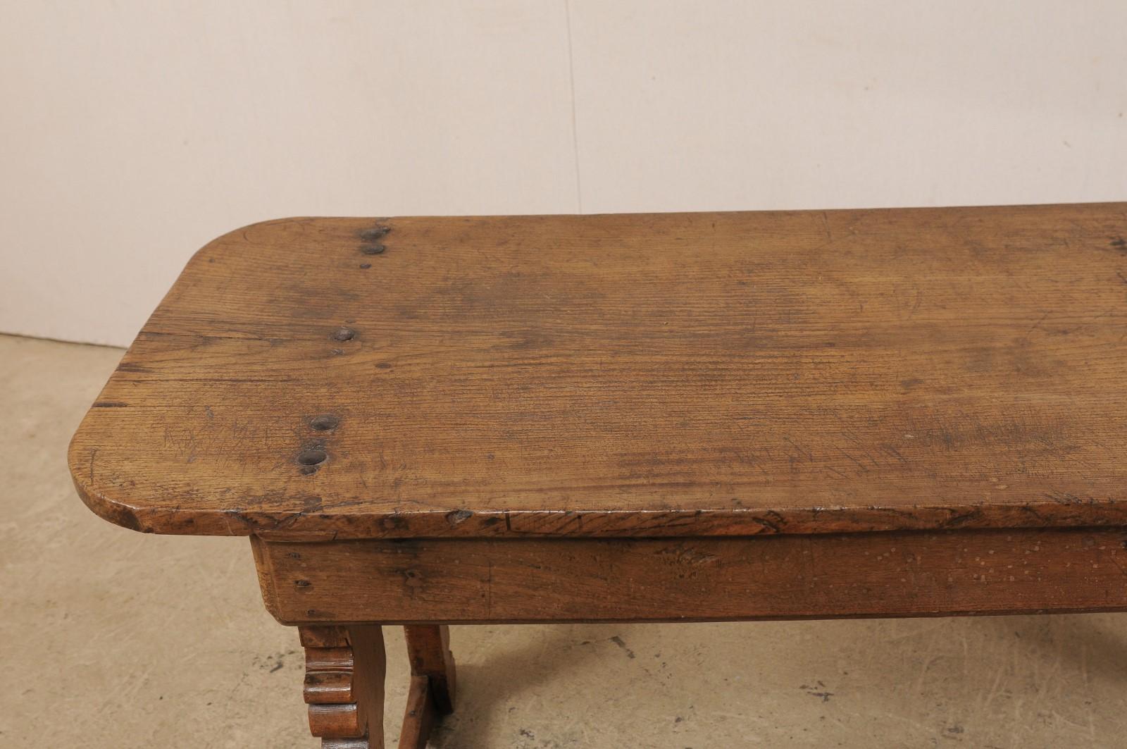 Wood 18th Century Italian Console Table or Desk with Trestle Legs & Single Board Top