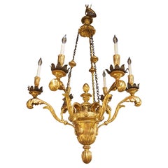 An 18th Century Italian Gold Leafed Wooden 6-Light Chandelier