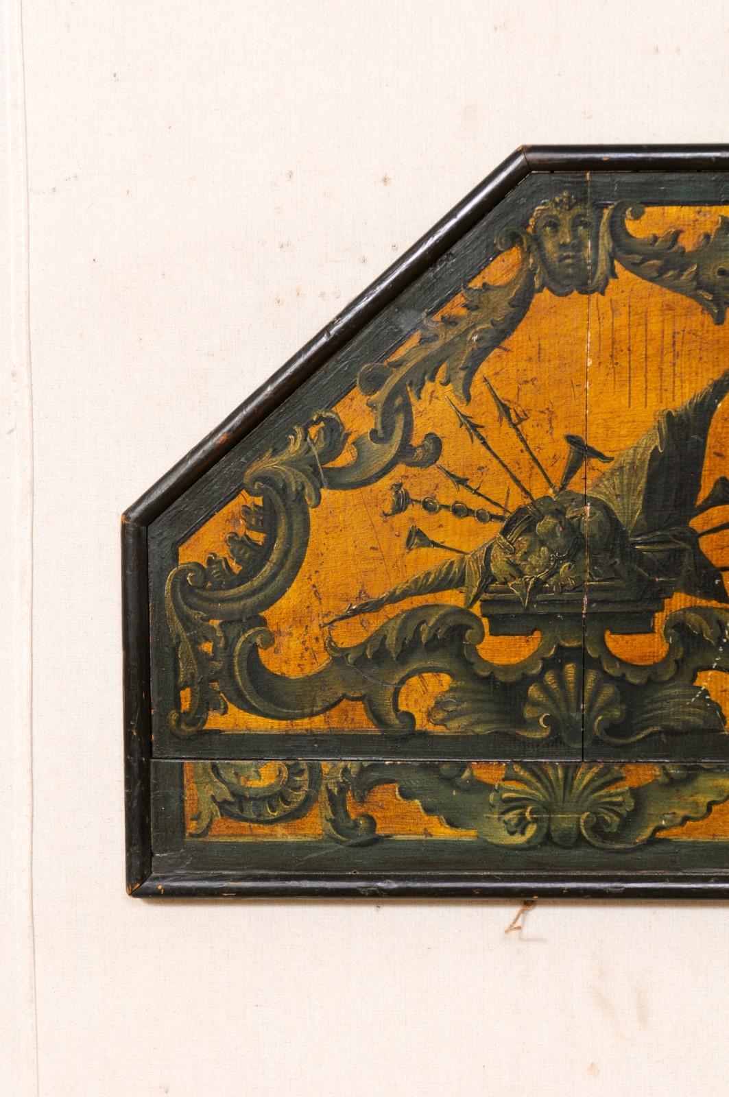 An 18th Century Italian Hand-Painted Plaque, Decorative Wall Ornament In Good Condition For Sale In Atlanta, GA