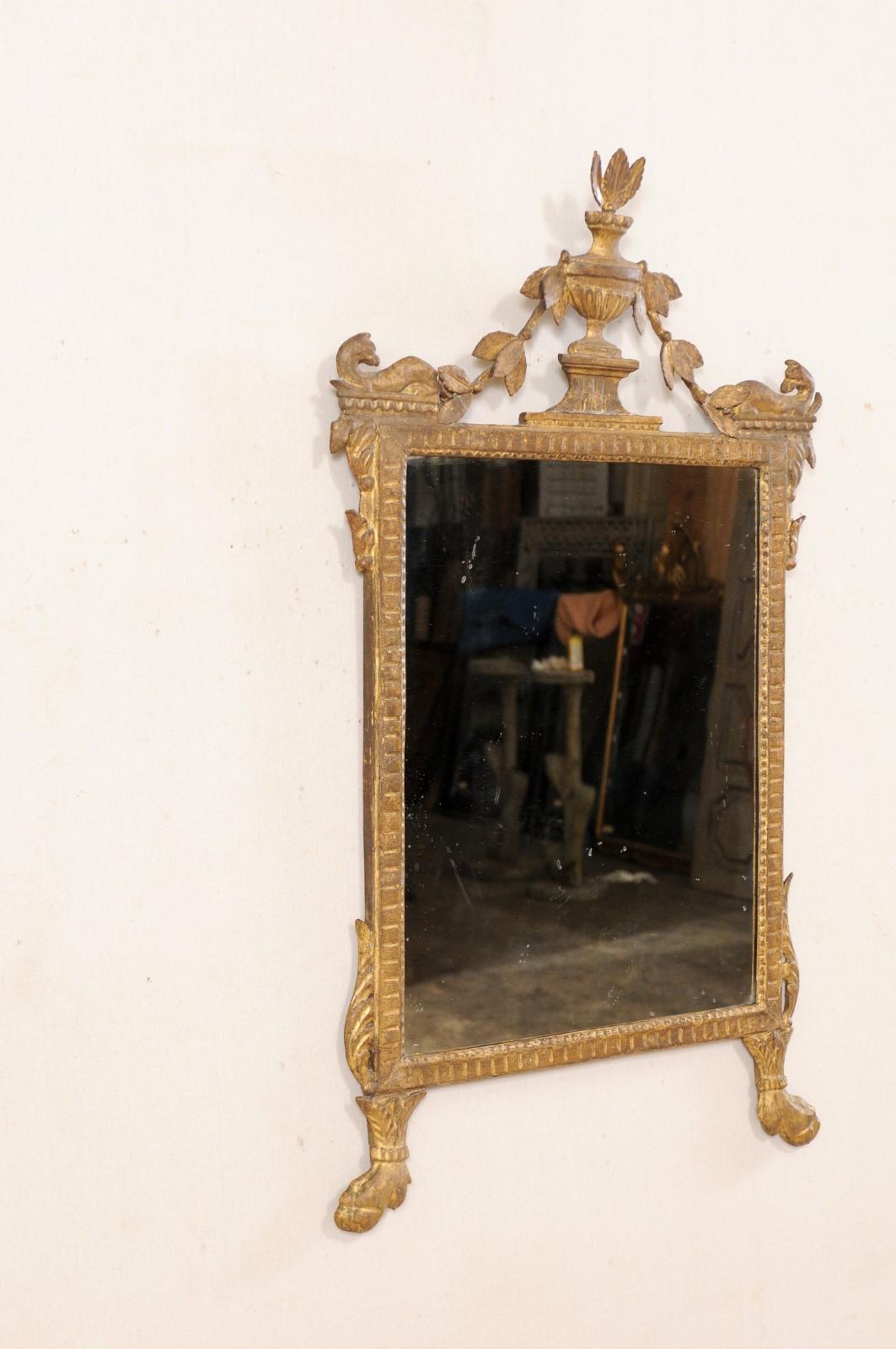 18th Century Italian Neoclassical Carved & Giltwood Mirror with Raised Urn Crest 5