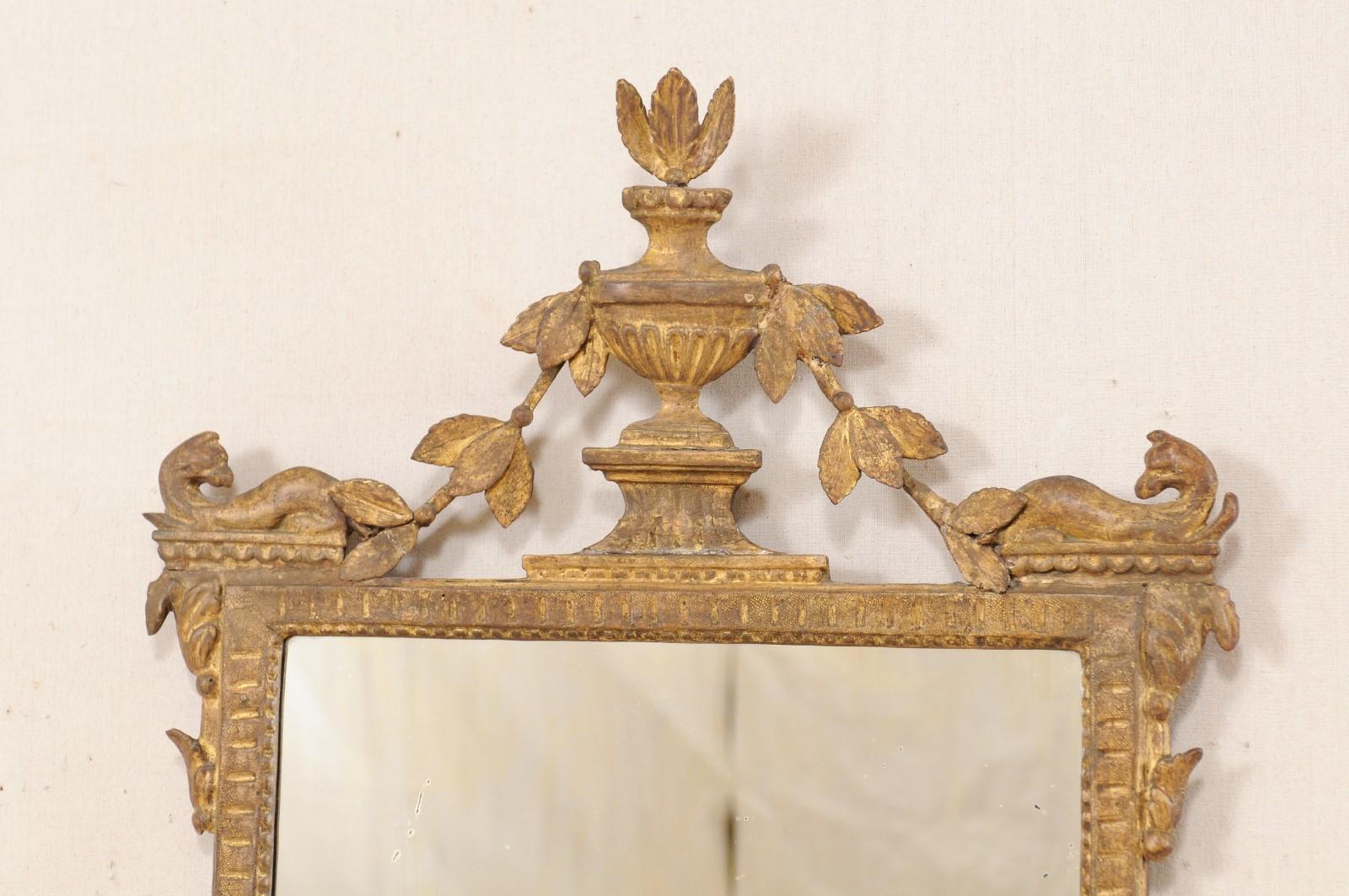 18th Century Italian Neoclassical Carved & Giltwood Mirror with Raised Urn Crest In Good Condition In Atlanta, GA